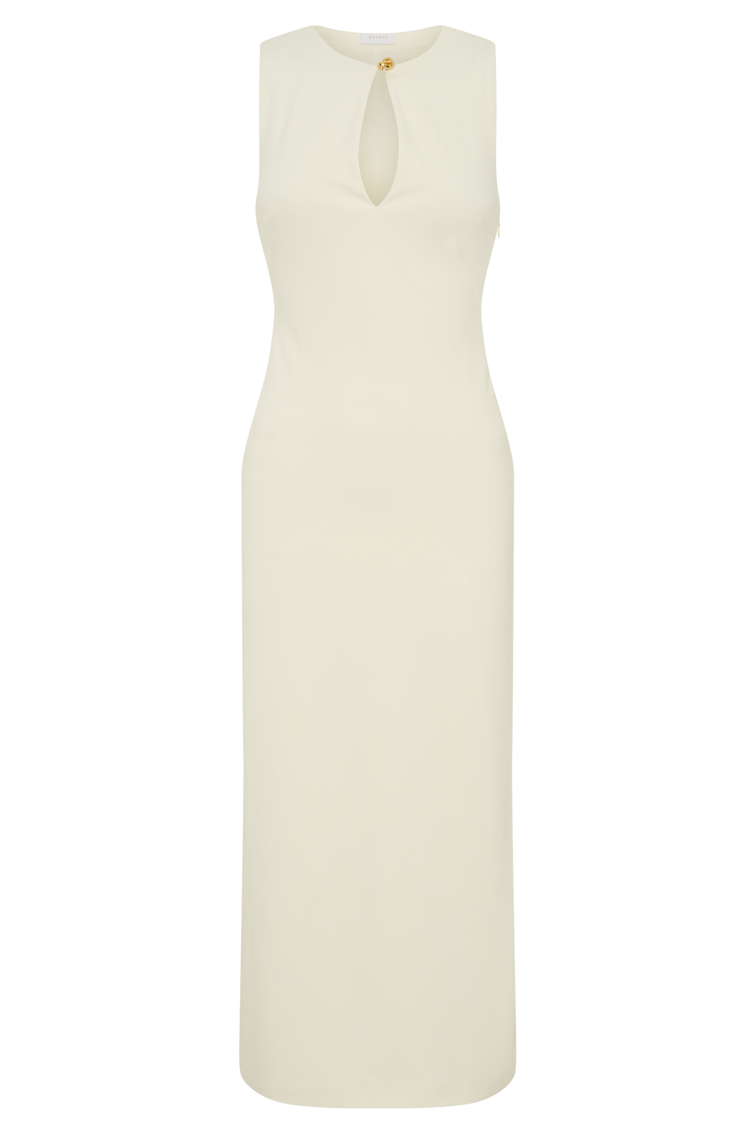 Norah Sleeveless Crepe Midi Dress - Ivory | MESHKI US Norah Sleeveless Crepe Midi Dress - Ivory | MESHKI US