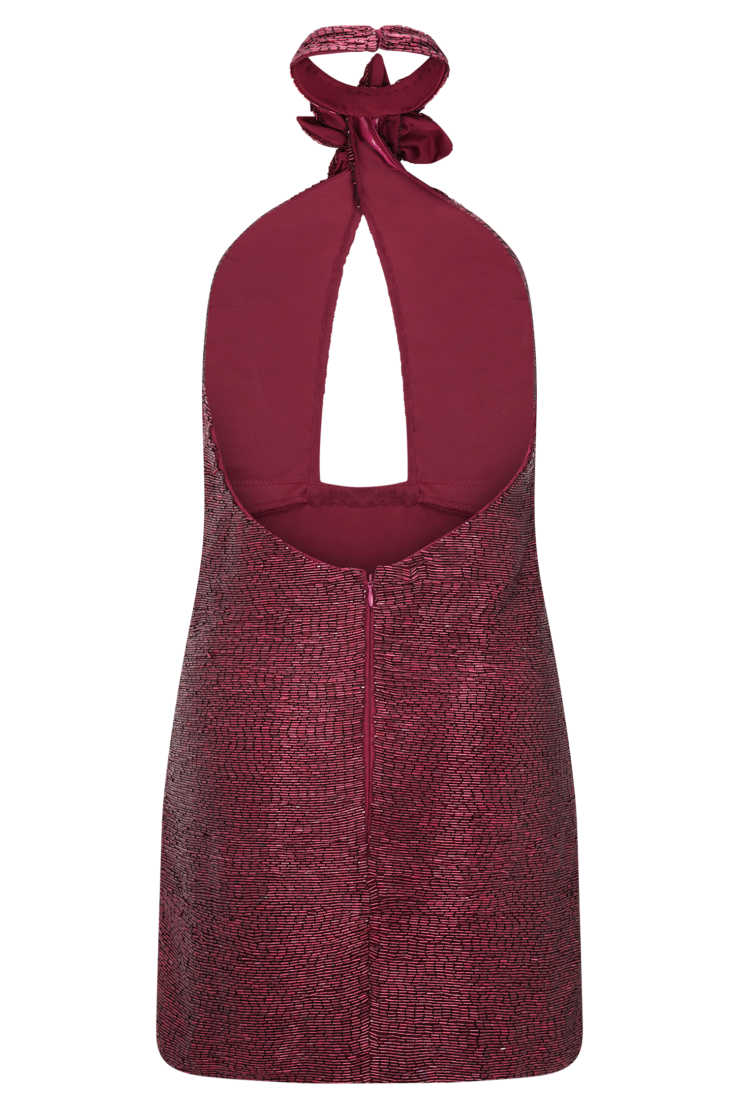 Nylah Beaded Halter Mini Dress / Burgundy | MESHKI