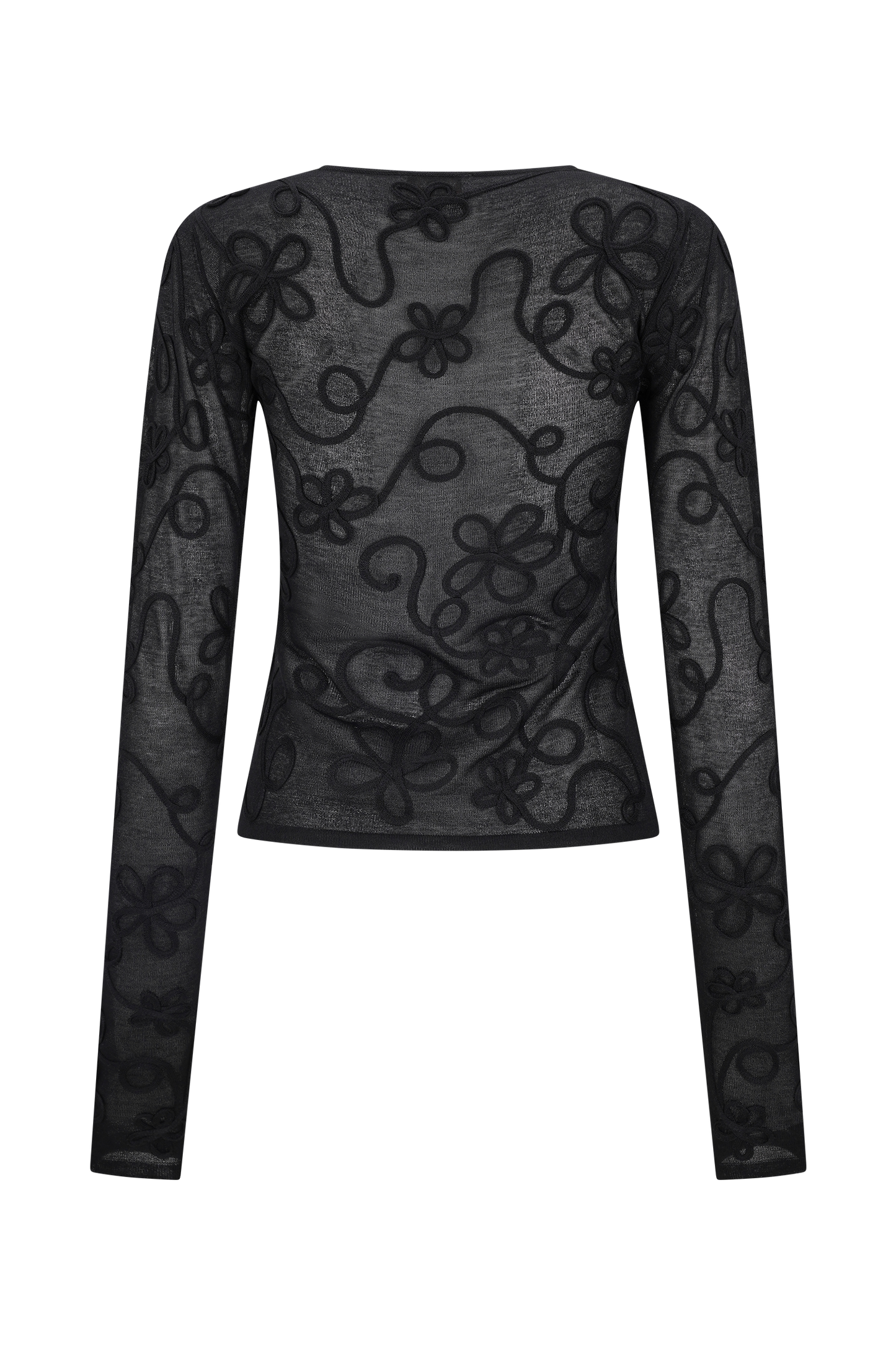 Omari Embroidery Long Sleeve Knit Top - Black | MESHKI US