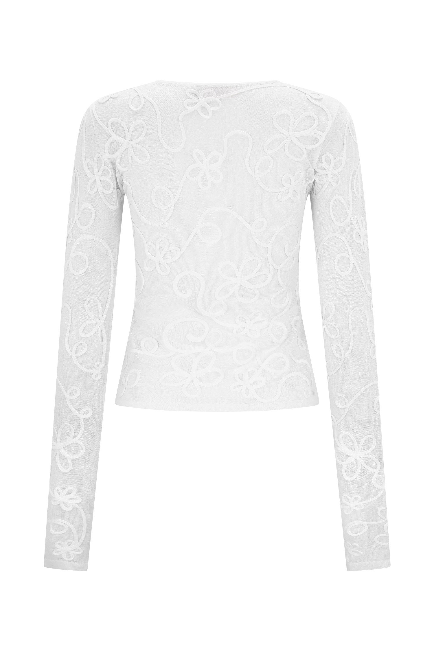 Omari Embroidery Long Sleeve Knit Top - Ivory | MESHKI US