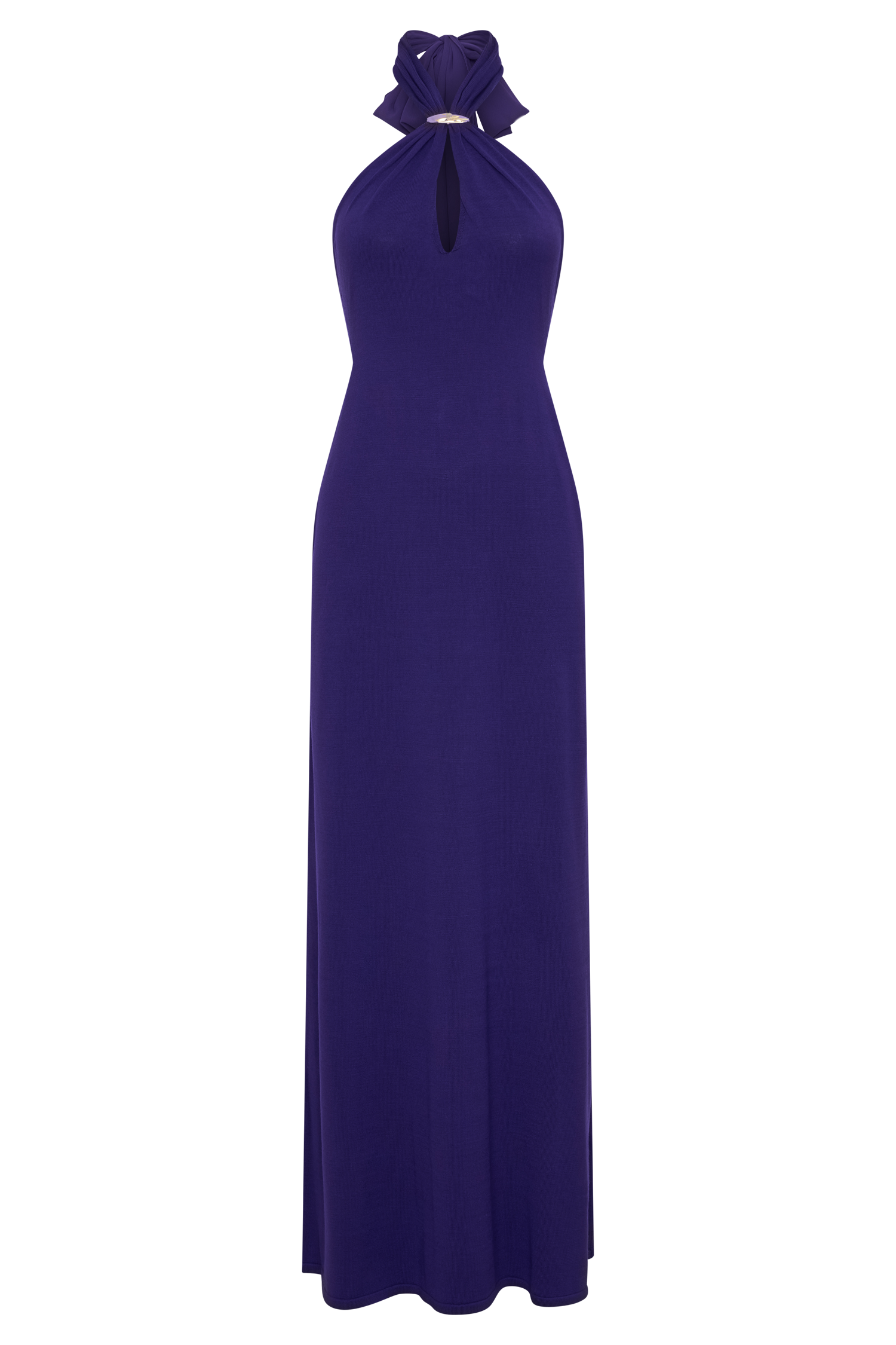 Ozias Halter Semi Sheer Knit Maxi Dress / Deep Purple | MESHKI