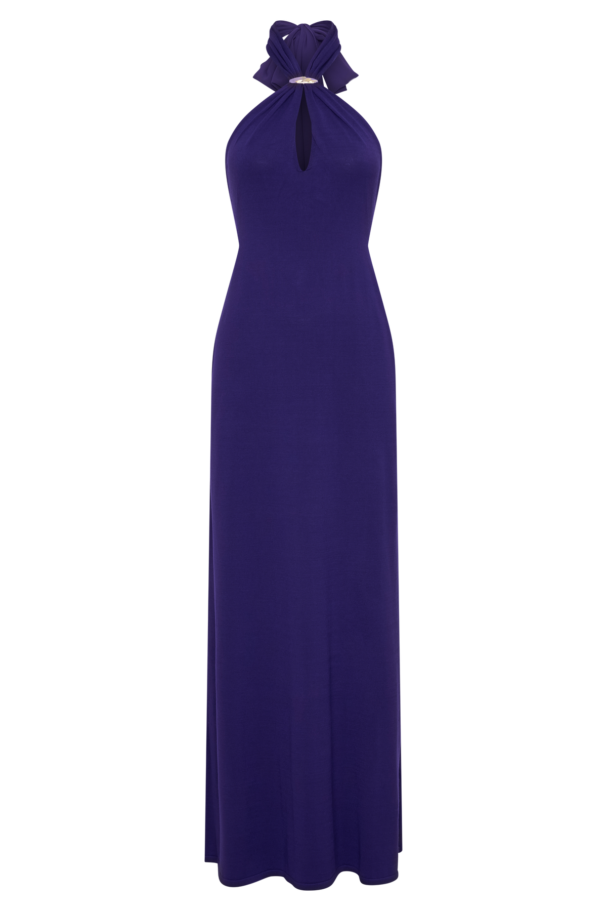 Ozias Halter Semi Sheer Knit Maxi Dress - Deep Purple | MESHKI US Ozias Halter Semi Sheer Knit Maxi Dress - Deep Purple | MESHKI US