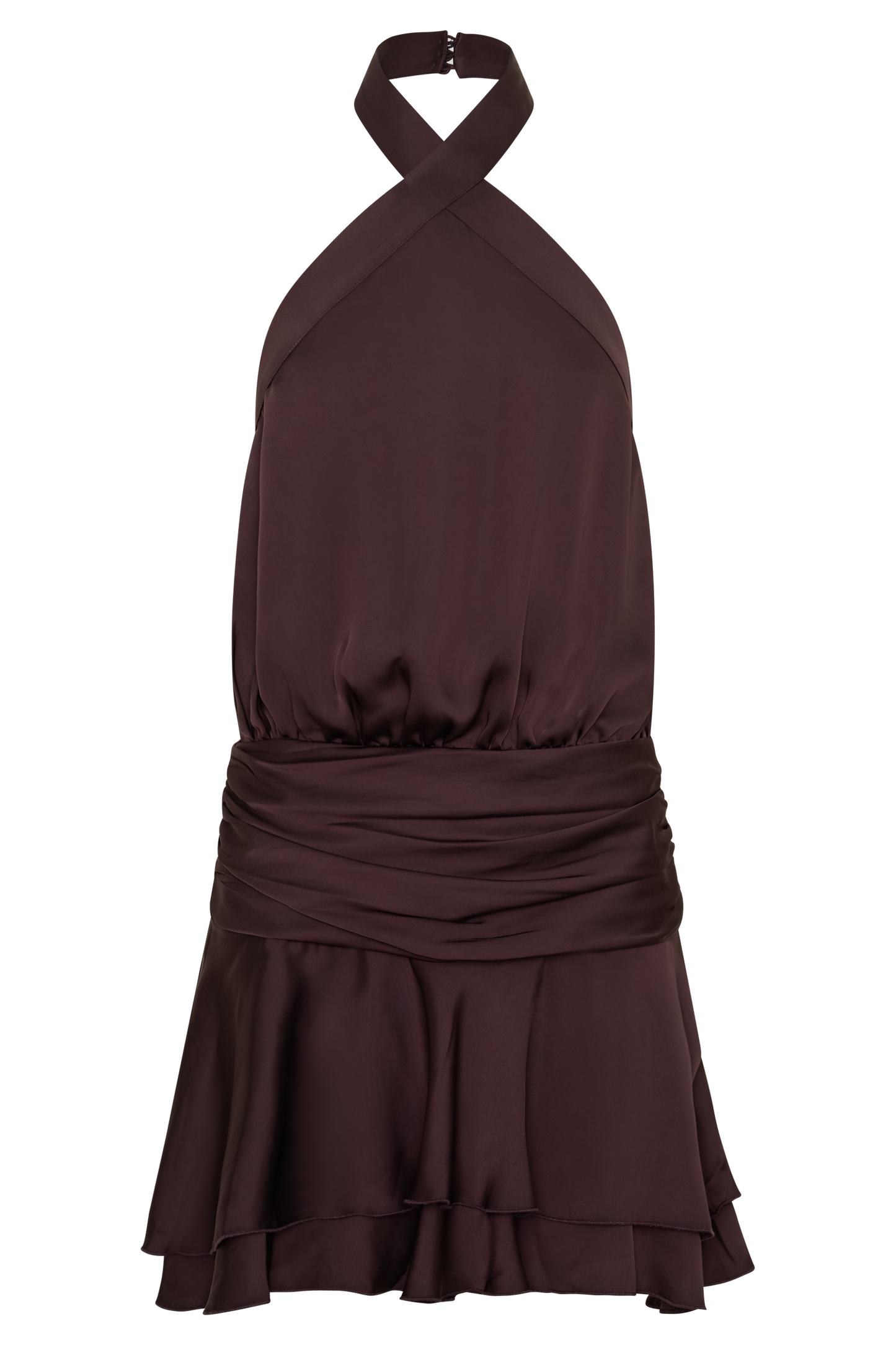 Poppy Satin Halter Mini Dress - Chocolate