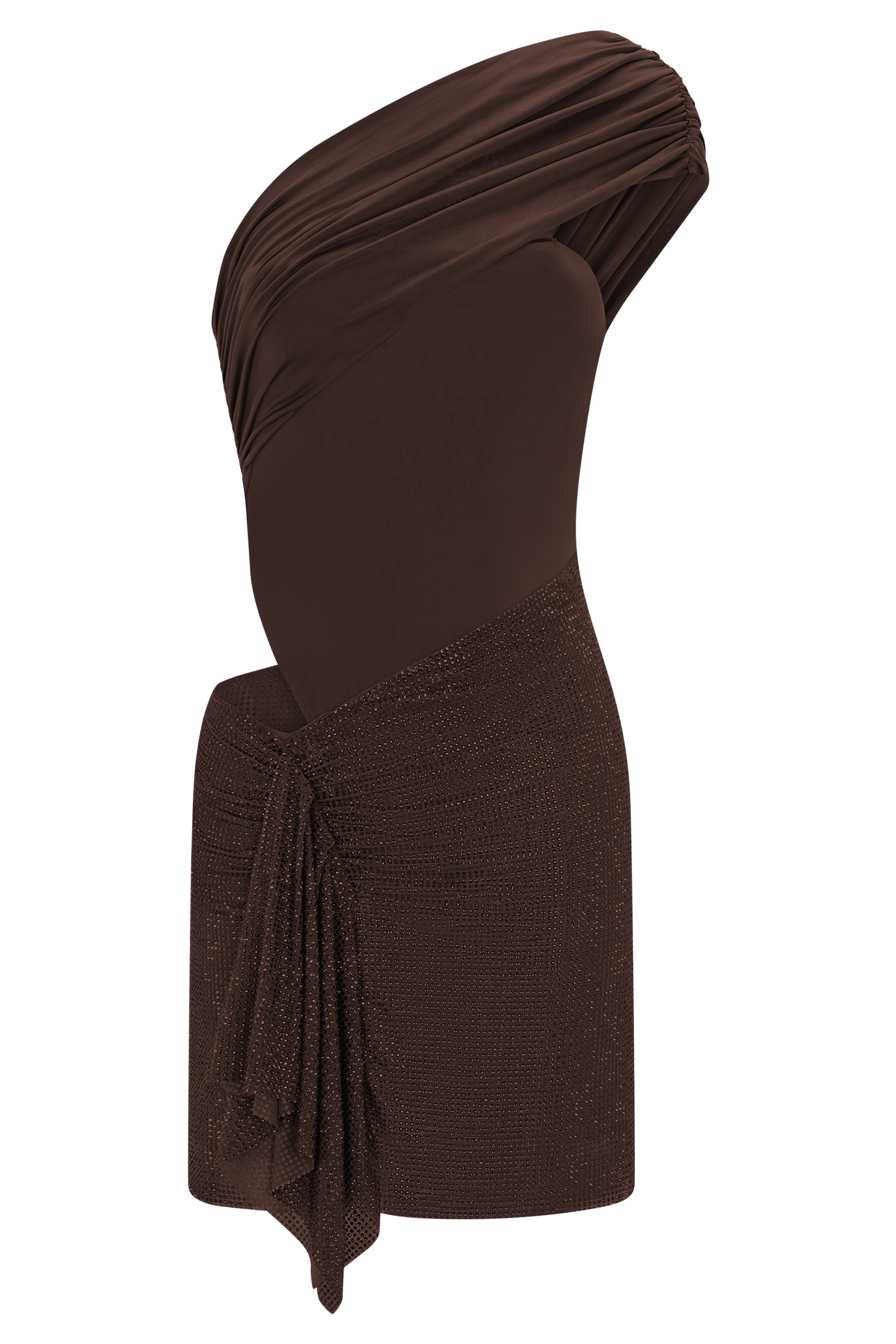 Paisley Slinky And Diamante Mini Dress - Chocolate