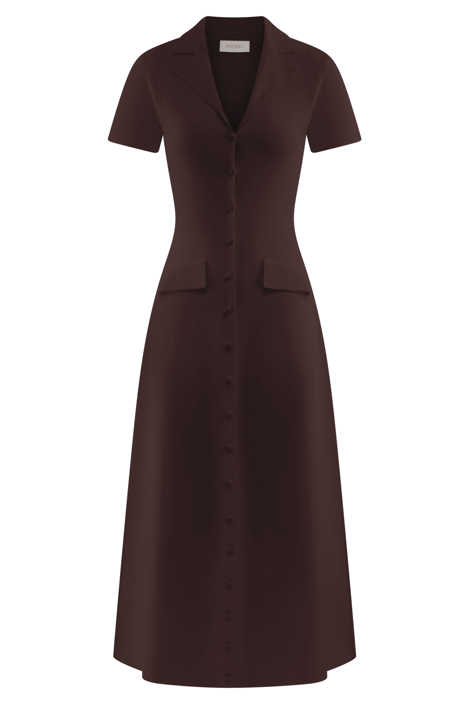 Pearson Short Sleeve Knit Midi Dress - Chocolate | MESHKI US Pearson Short Sleeve Knit Midi Dress - Chocolate | MESHKI US