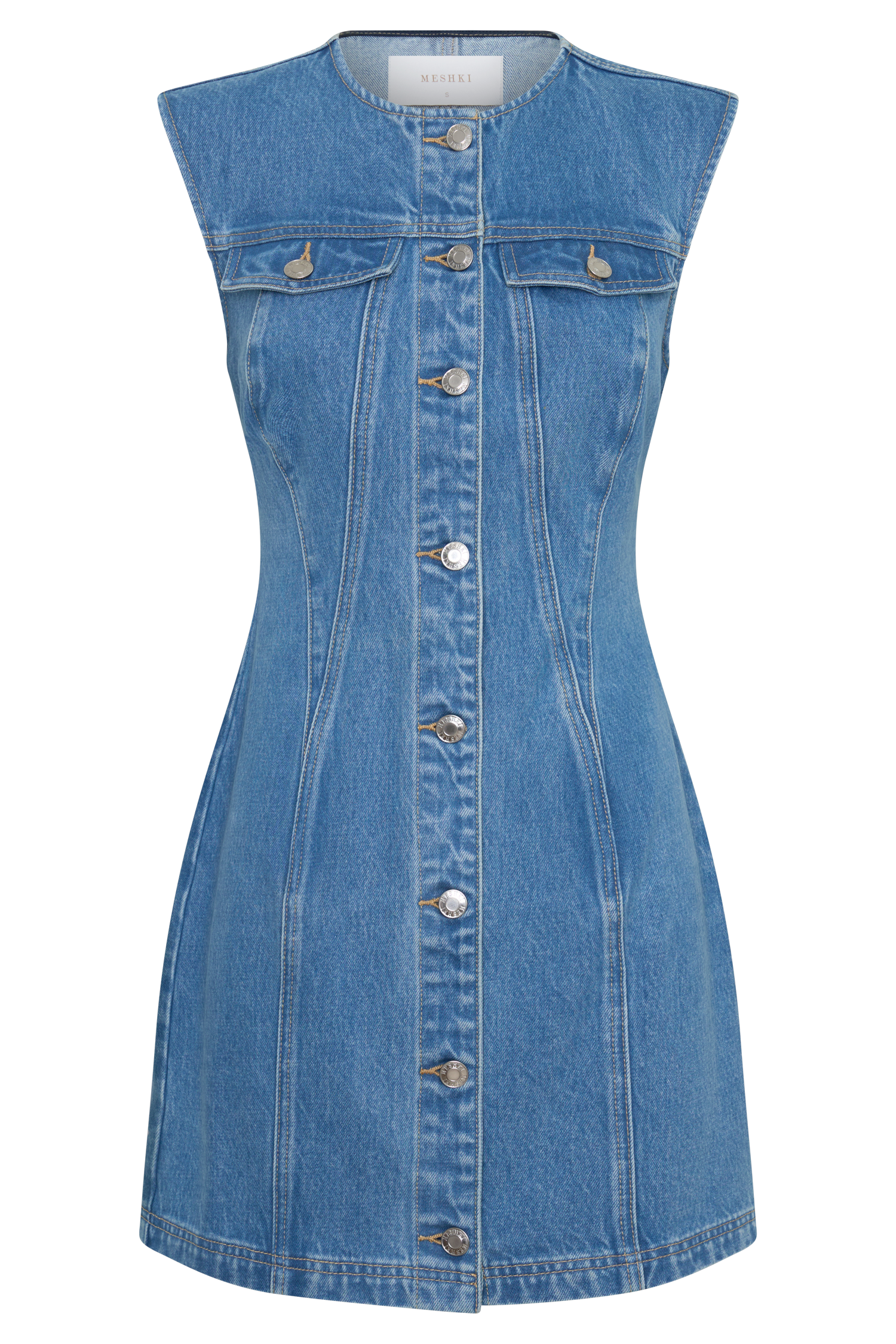 Penn Button Front Denim Mini Dress - Summer Blue | MESHKI US