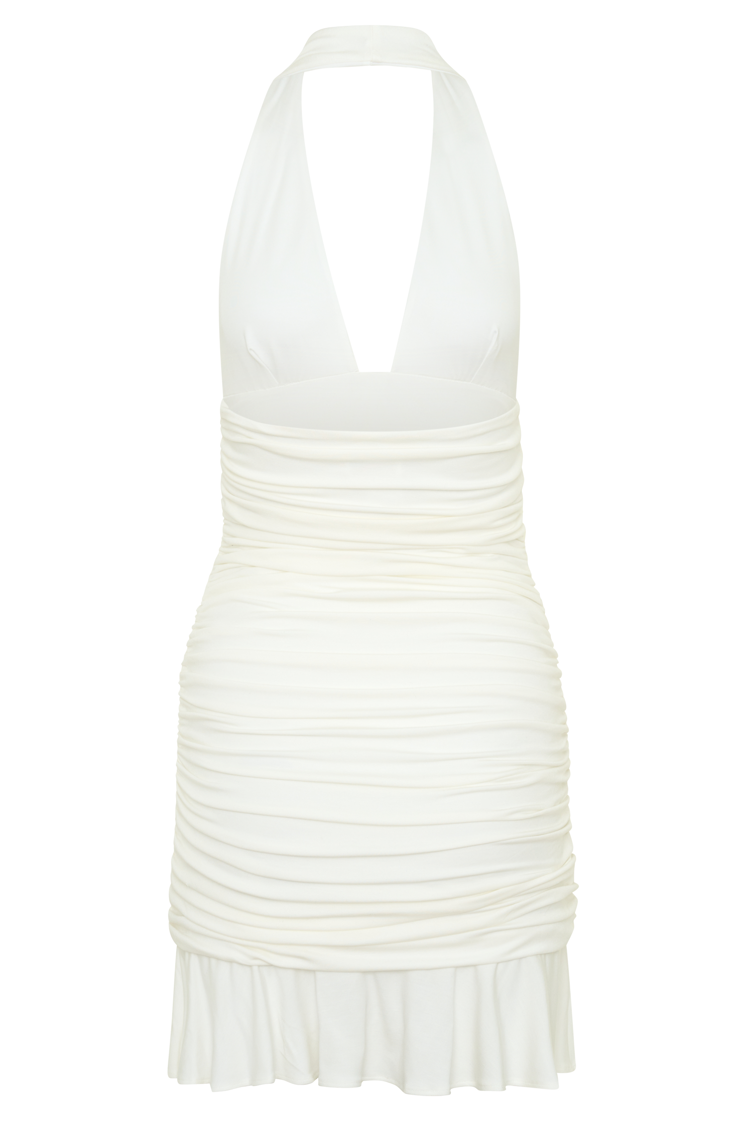 halter neck ruched mini dress in ivory Halter Neck Ruched Mini Dress in Ivory