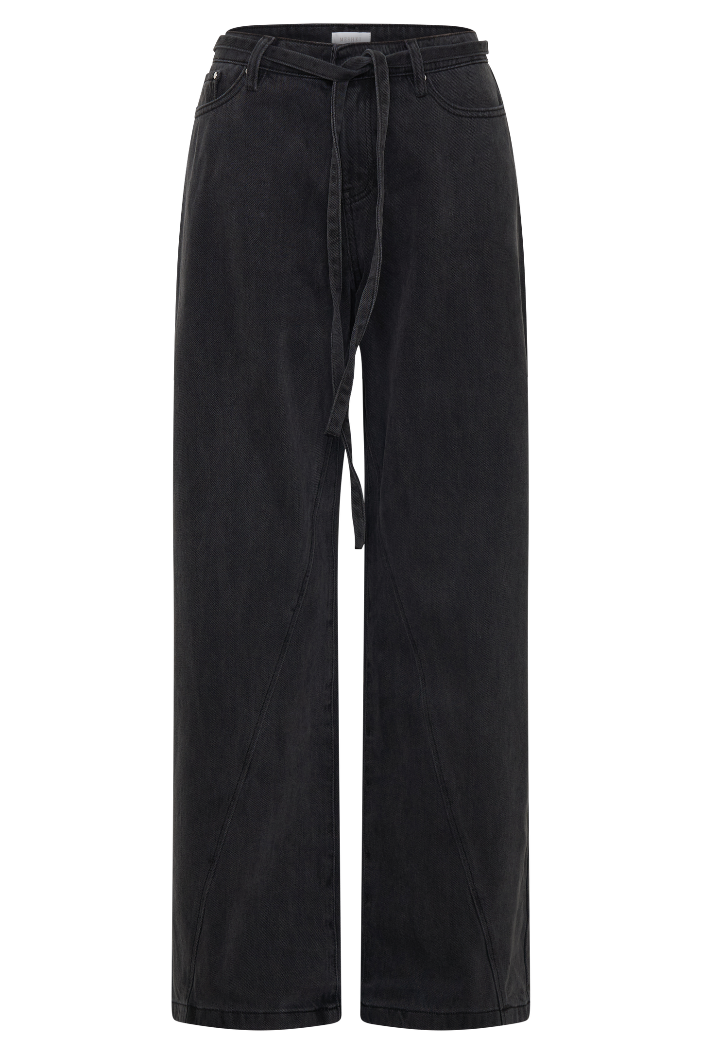 Perrie Mid Rise Straight Leg Tie Jeans - Washed Black