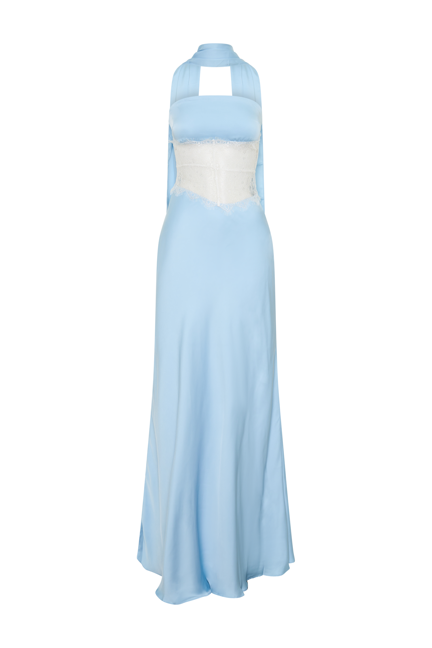 Pilar Strapless Satin And Lace Maxi Dress