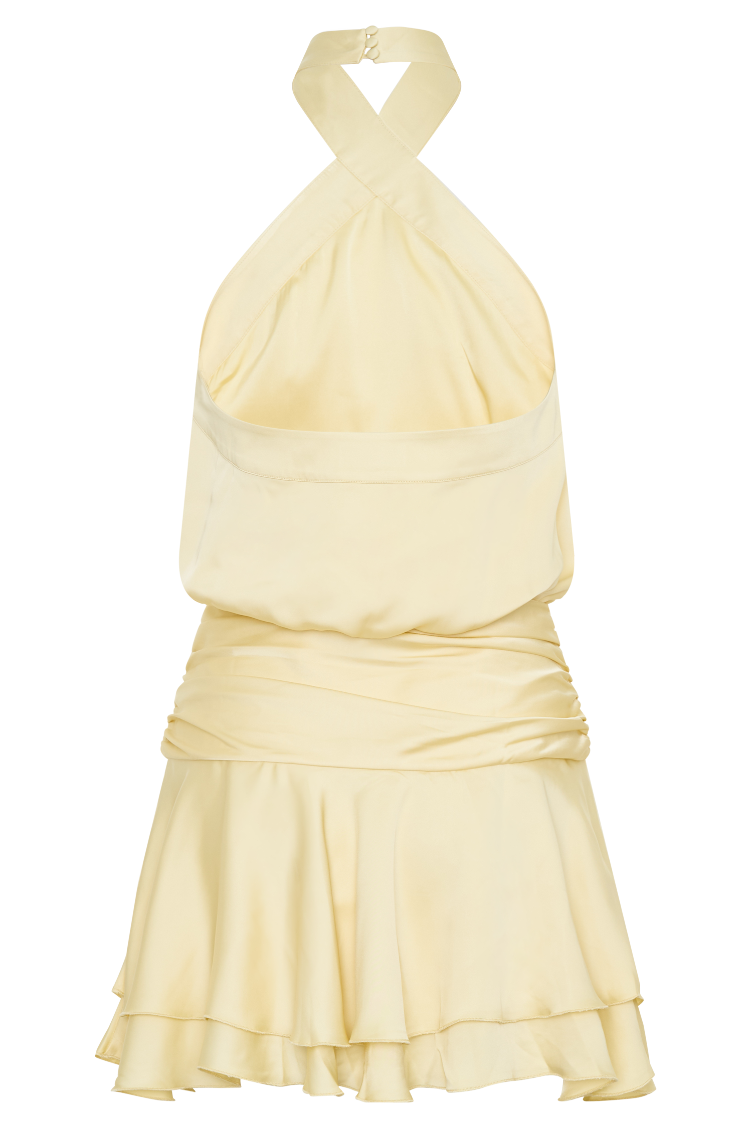 meshki yellow satin dress Larissa Satin Maxi Dress With Ruched Petals / Lemon | MESHKI