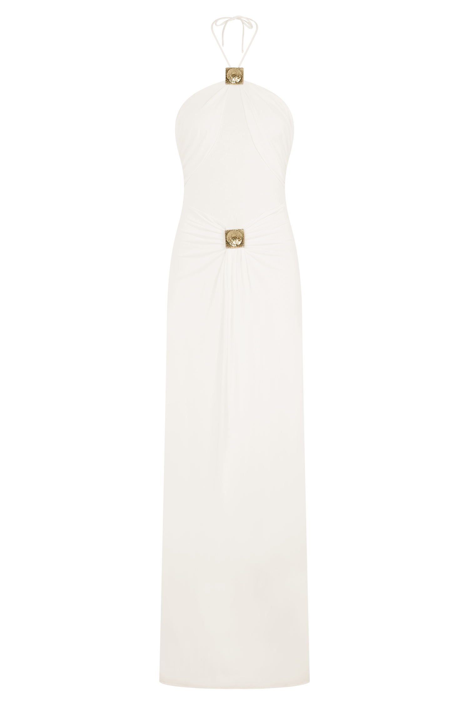 Quincy Halter Maxi Dress With Hardware - Ivory | MESHKI US Quincy Halter Maxi Dress With Hardware - Ivory | MESHKI US