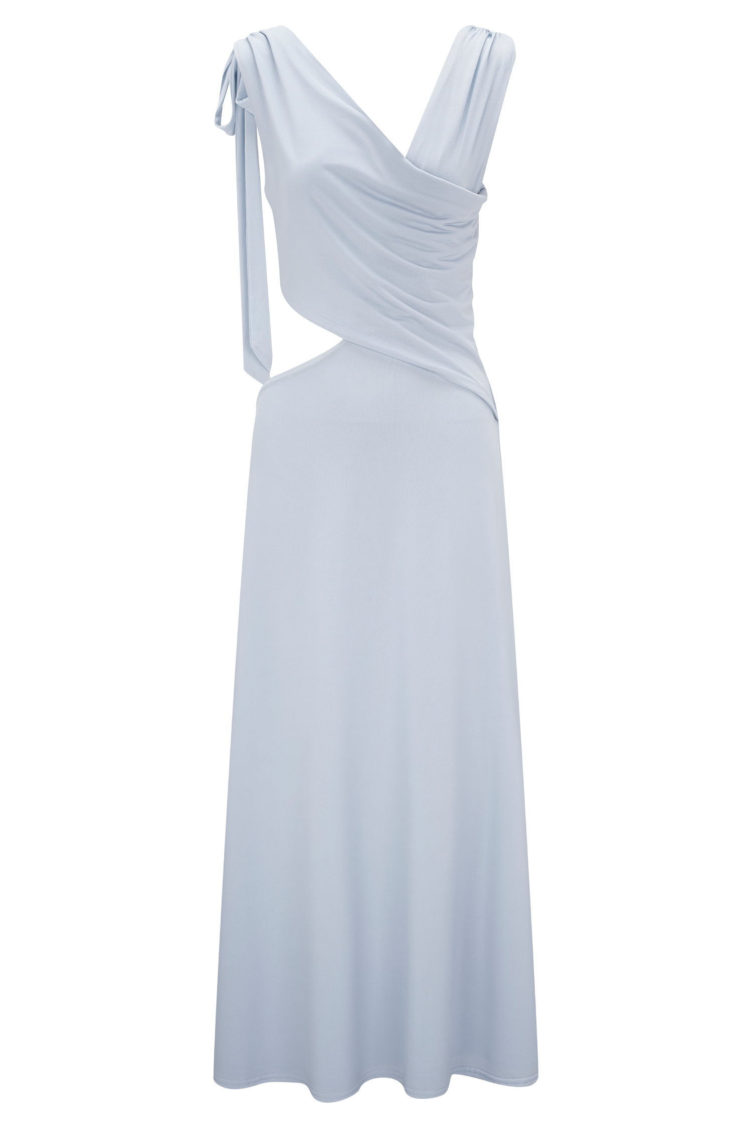 Raleigh Asymmetrical Slinky Midi Dress - Pale Blue | MESHKI US Raleigh Asymmetrical Slinky Midi Dress - Pale Blue | MESHKI US