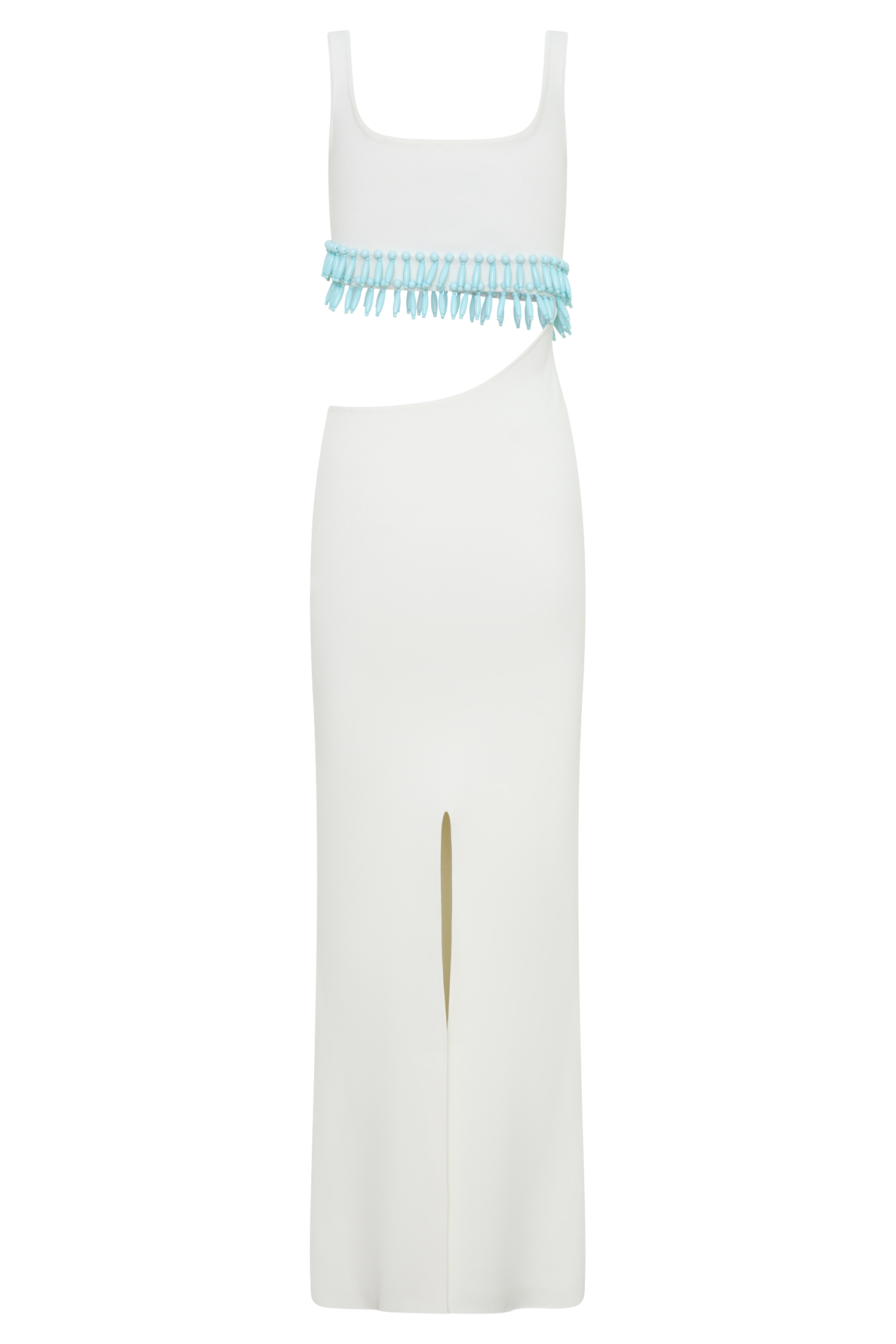 knit maxi dress white White Ribbed Knit Long Sleeves Dress Medium