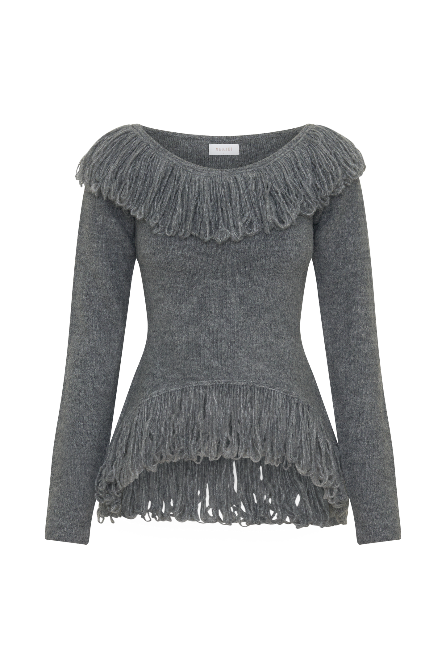 Sammie Fringe Knit Top - Charcoal