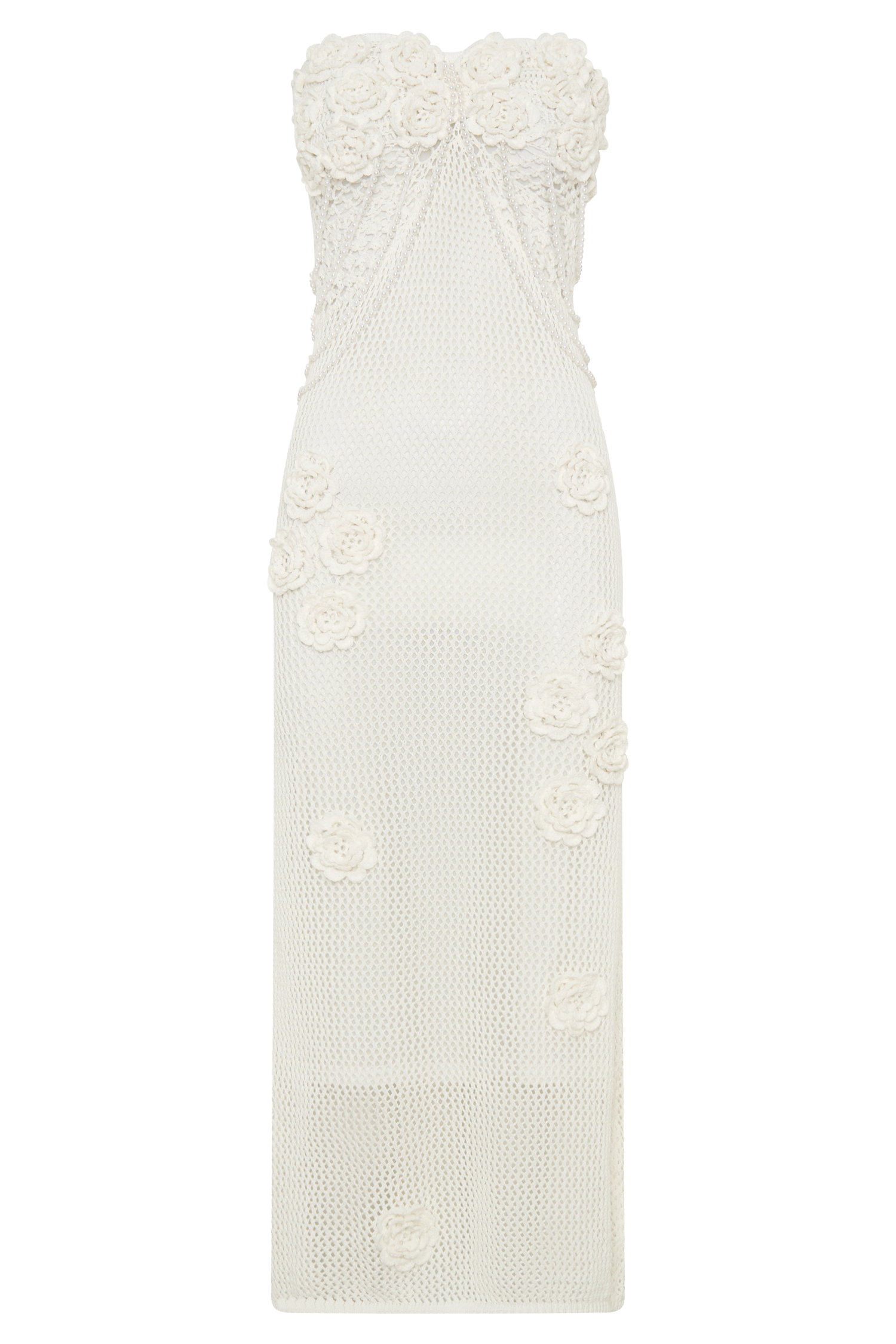 meshki crochet flower dress Suki Knit Maxi Dress With Flowers / Nude | MESHKI