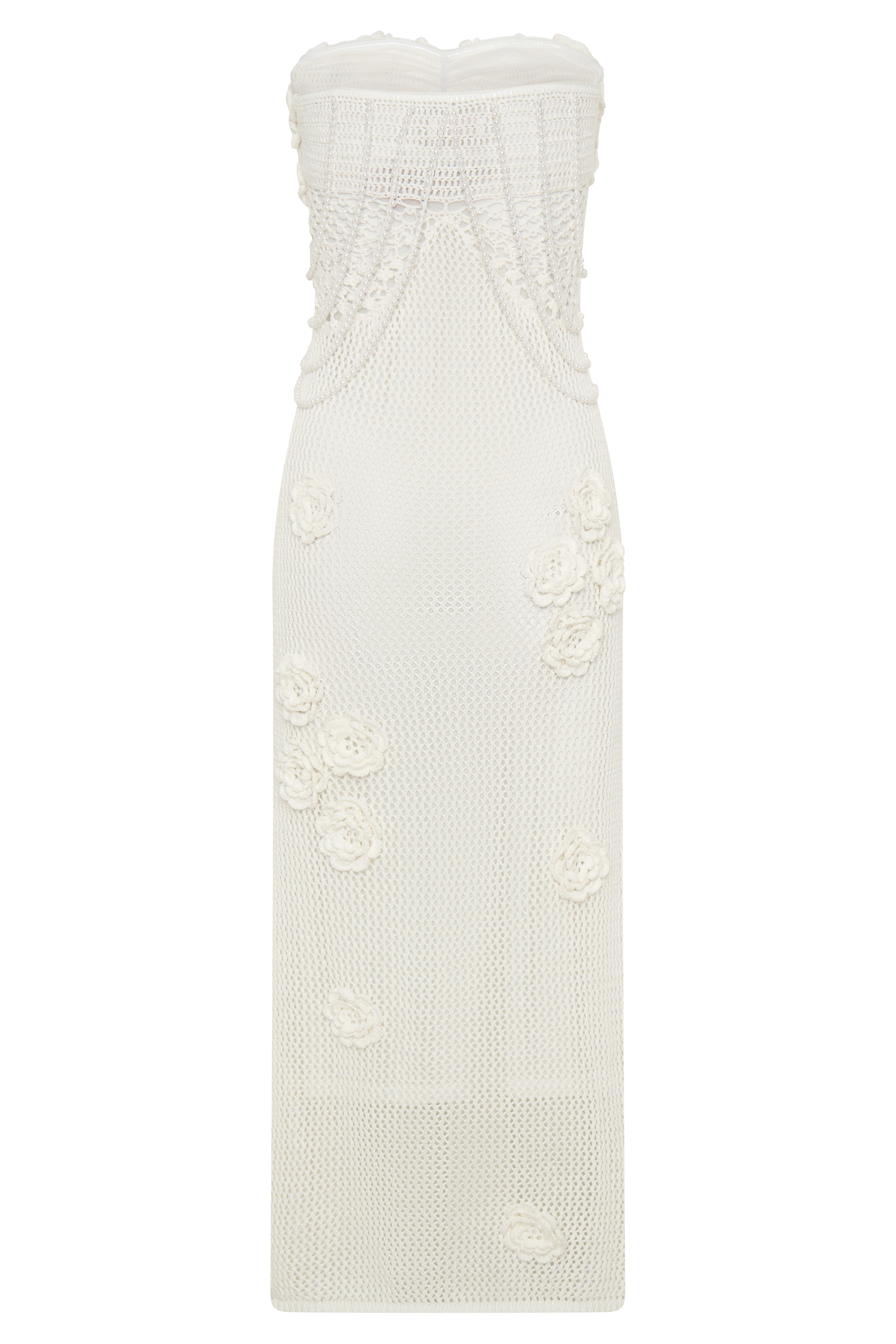 Samantha Crochet Midi Dress With Flowers - Ivory | MESHKI US Samantha Crochet Midi Dress With Flowers - Ivory | MESHKI US