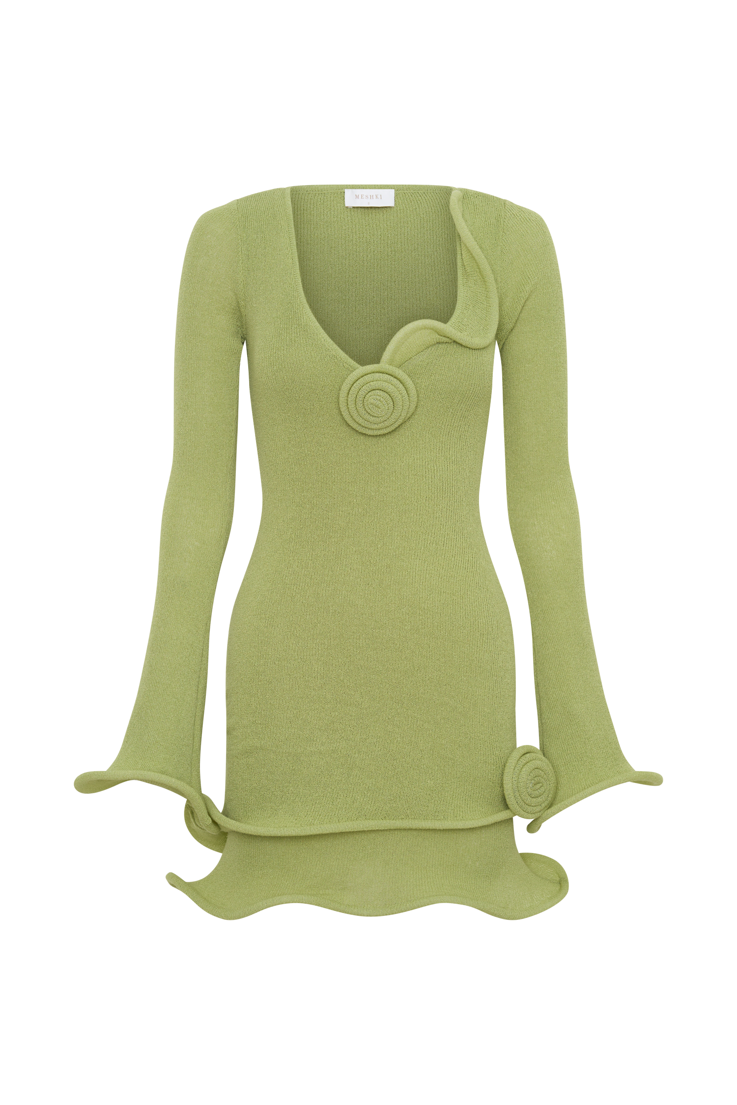 Samira Knit Long Sleeve Mini Dress - Light Olive | MESHKI US