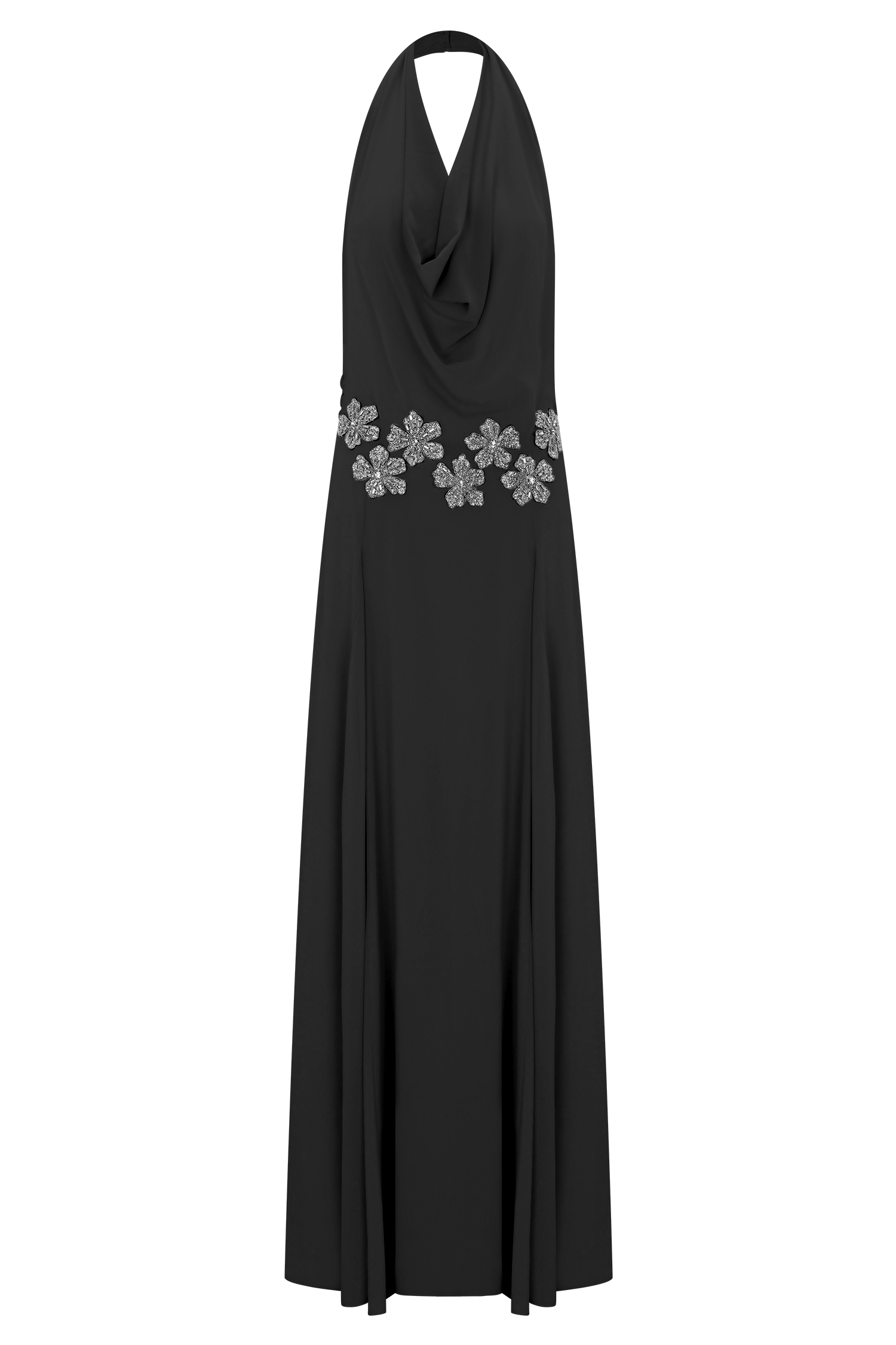 Santal Floral Chiffon Halter Maxi Dress - Black | MESHKI US Santal Floral Chiffon Halter Maxi Dress - Black | MESHKI US
