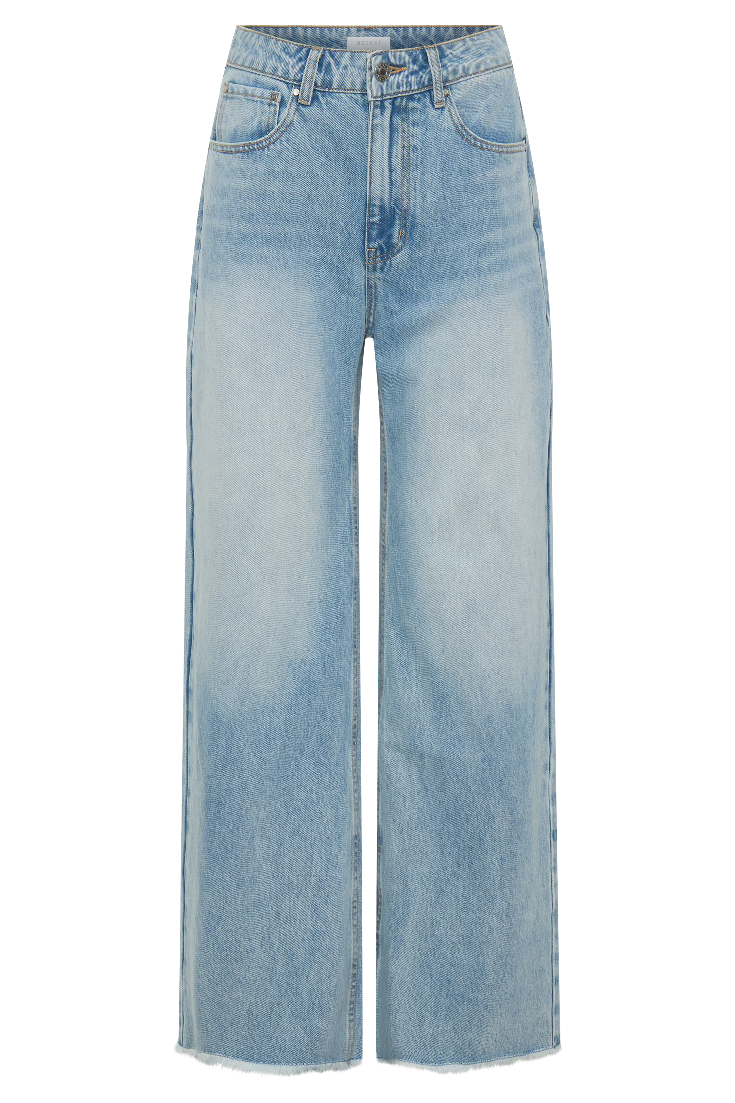 Sebastian Straight Leg Denim Jeans With Fray Hem - Washed Light Blue #13