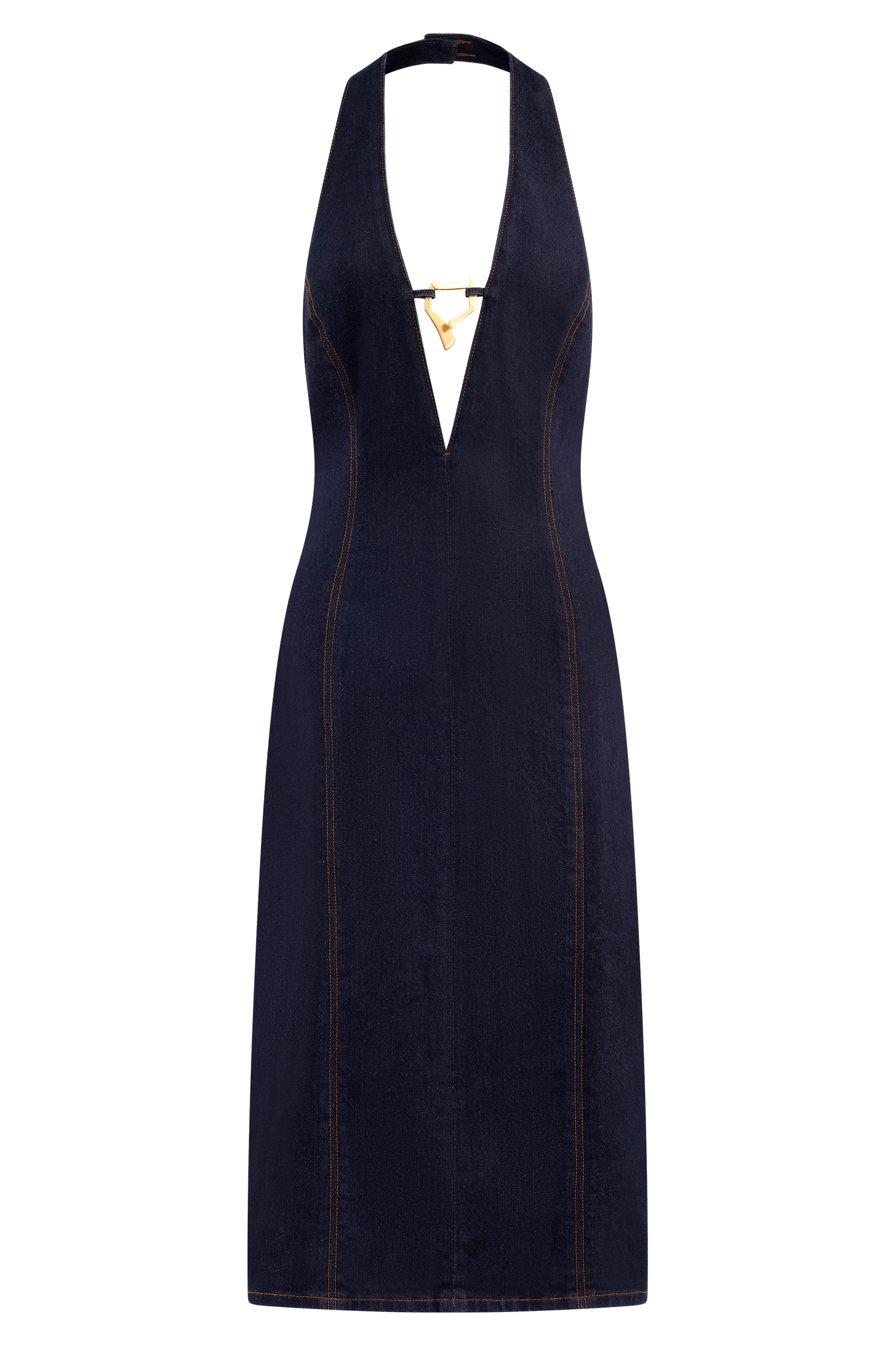 Shauna Denim Halter Midi Dress / Indigo Blue | MESHKI
