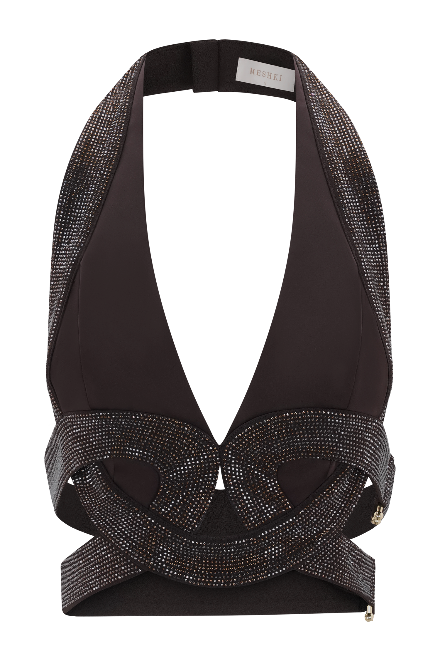 Siren Satin And Diamante Halter Top - Dark Chocolate #9