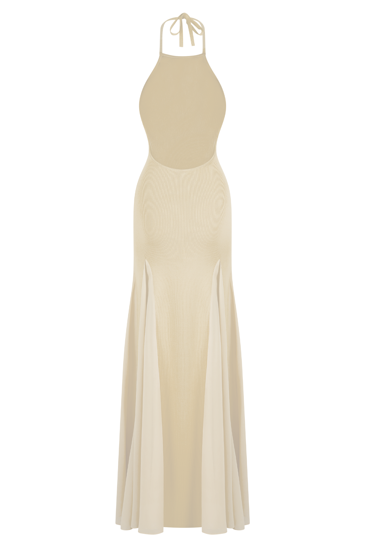Soleil Knit And Mesh Halter Maxi Dress - Cream | MESHKI US Soleil Knit And Mesh Halter Maxi Dress - Cream | MESHKI US