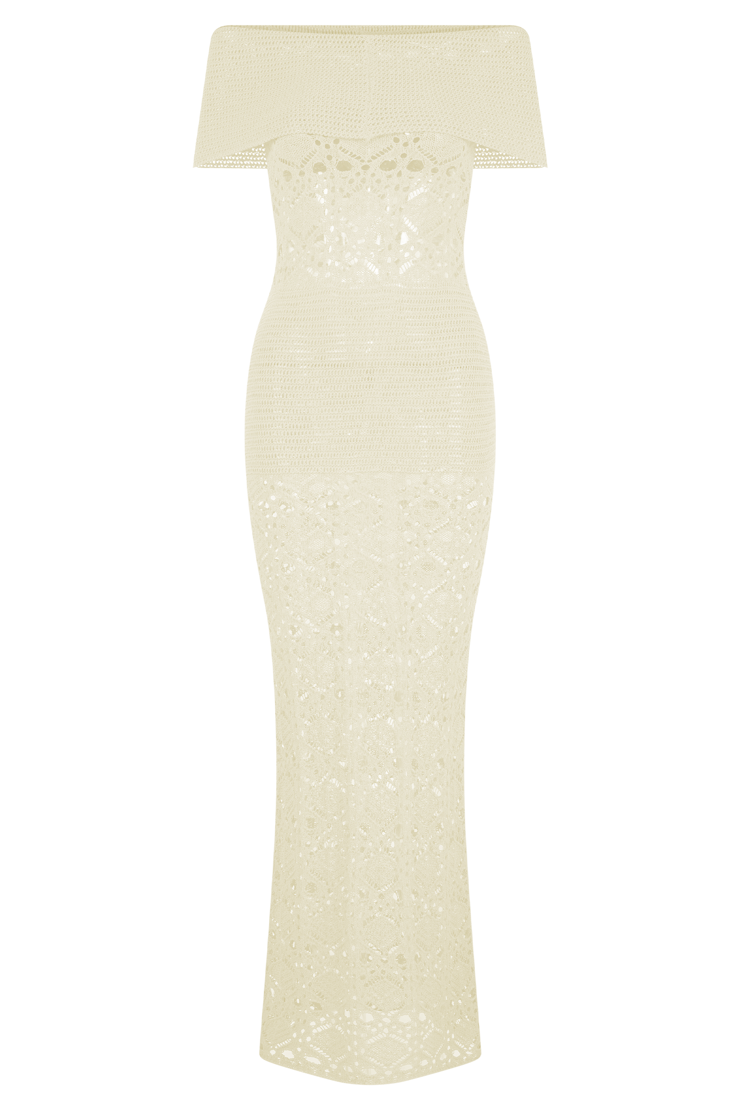 Solstice Off Shoulder Crochet Knit Maxi Dress - Ivory | MESHKI US Solstice Off Shoulder Crochet Knit Maxi Dress - Ivory | MESHKI US