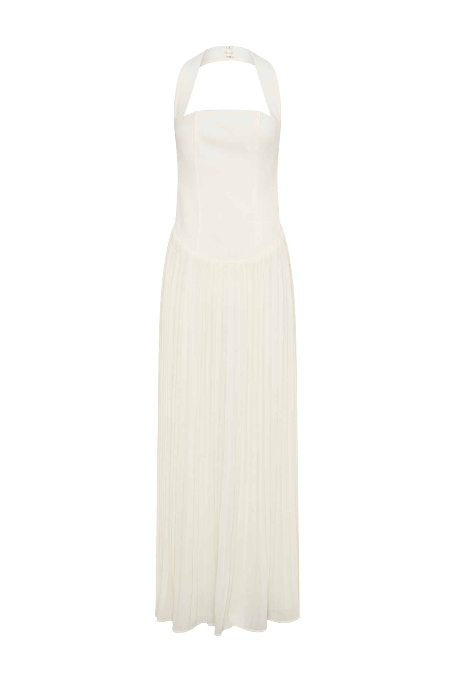 Stacie Pleated Halter Maxi Dress - Ivory | MESHKI US Stacie Pleated Halter Maxi Dress - Ivory | MESHKI US