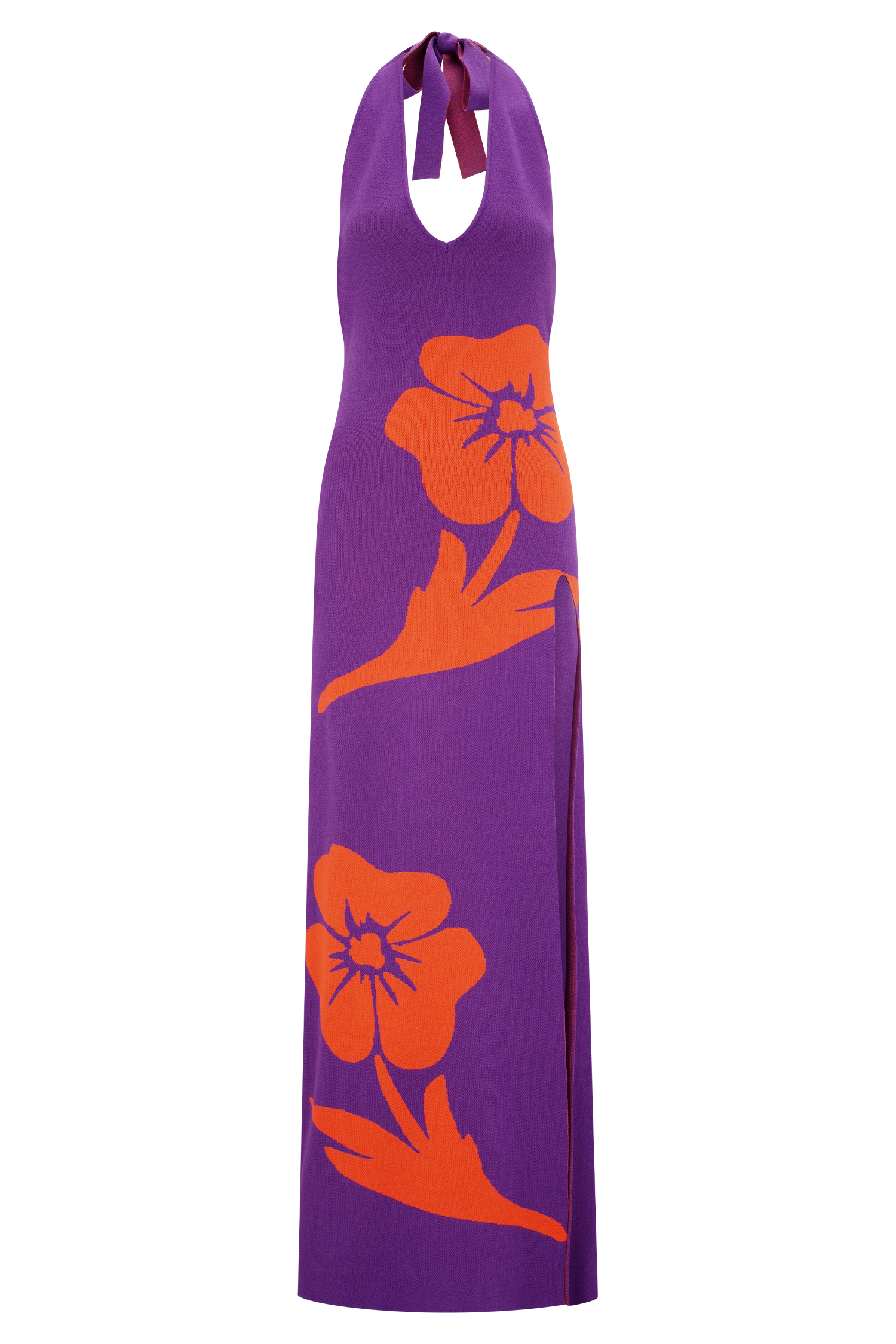 Stacy Knit Halter Maxi Dress - Purple/Red | MESHKI US Stacy Knit Halter Maxi Dress - Purple/Red | MESHKI US