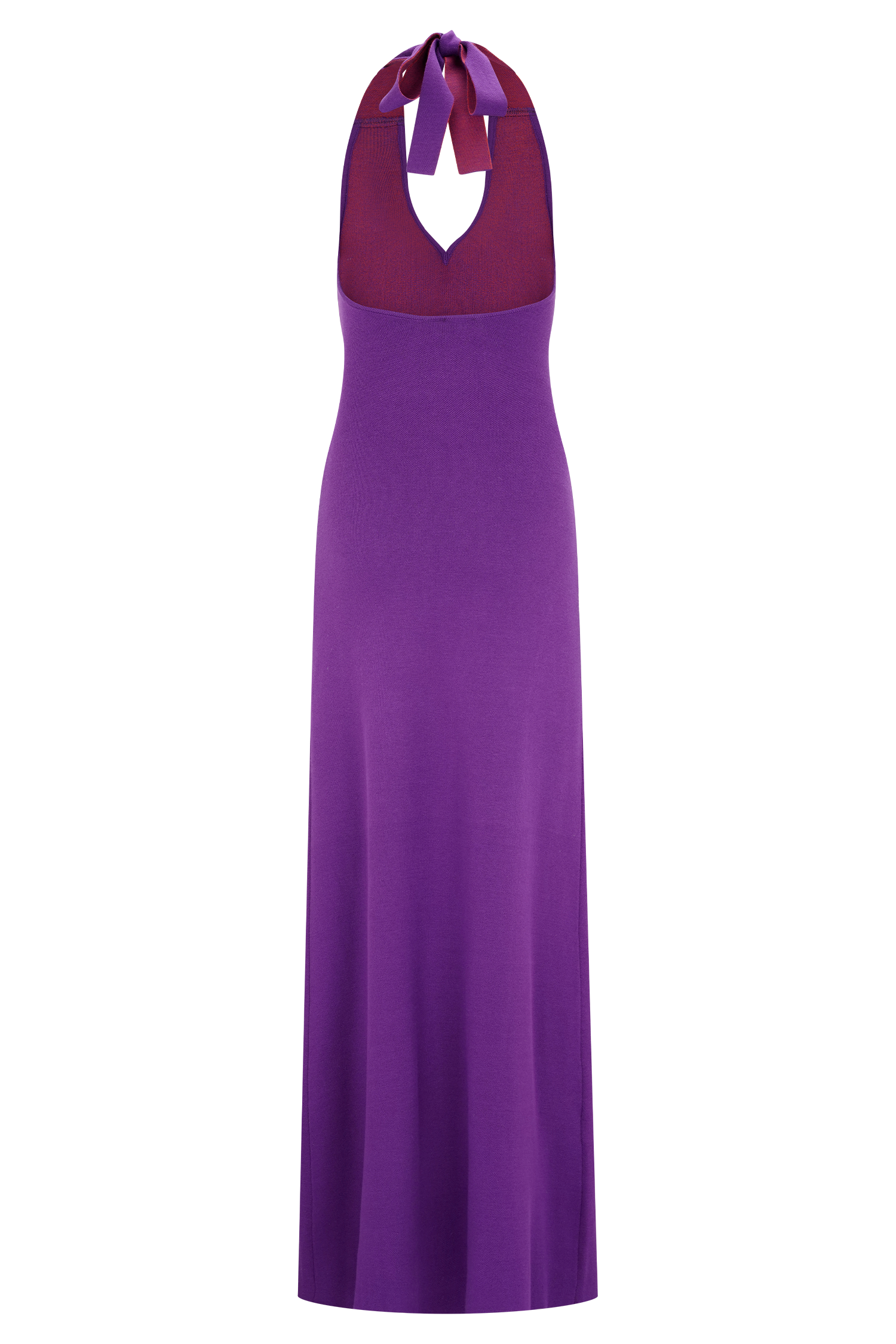 purple halter maxi kalsey dress Ozias Halter Semi Sheer Knit Maxi Dress / Deep Purple | MESHKI