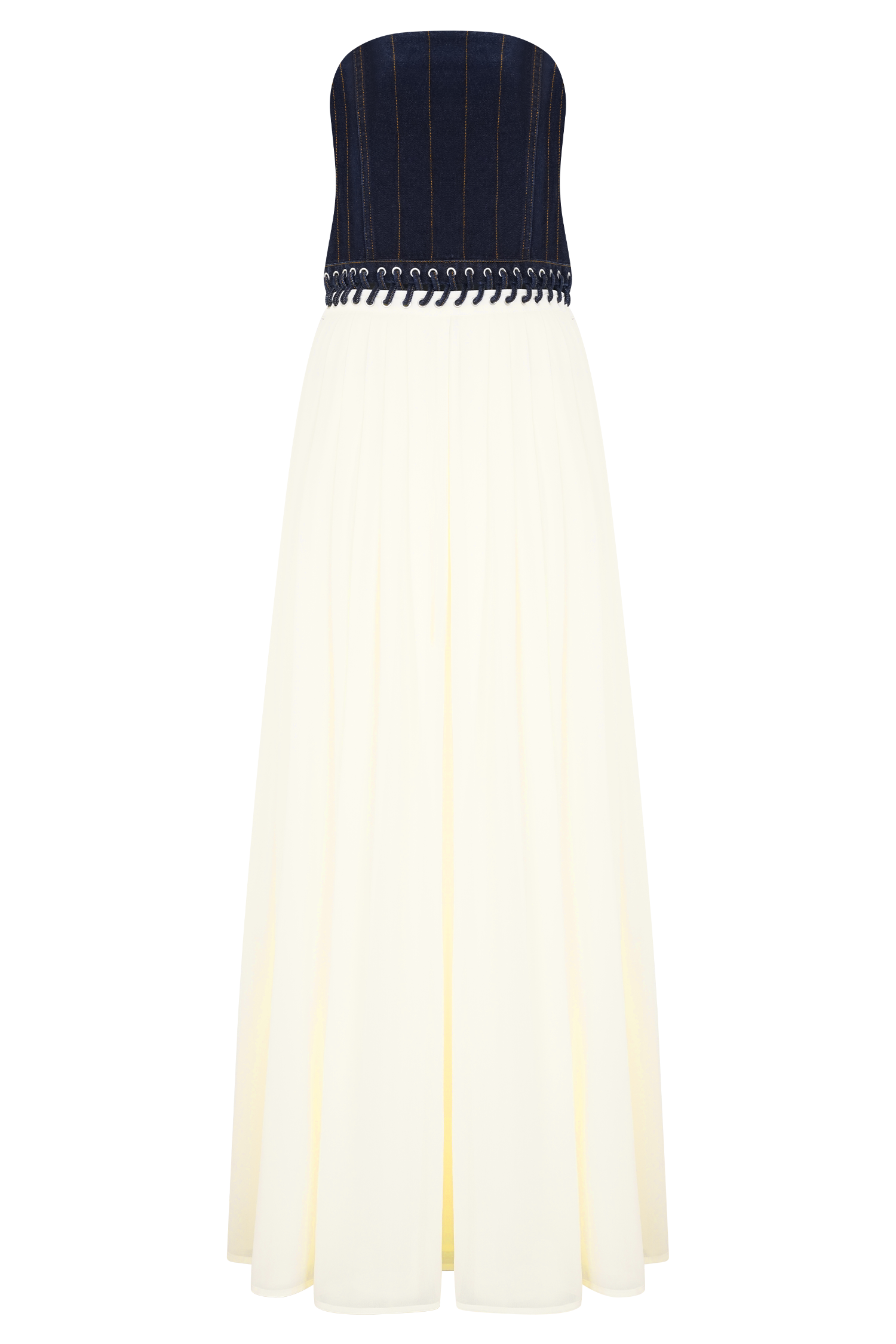 Suella Chiffon Denim Maxi Dress Indigo Blue MESHKI US