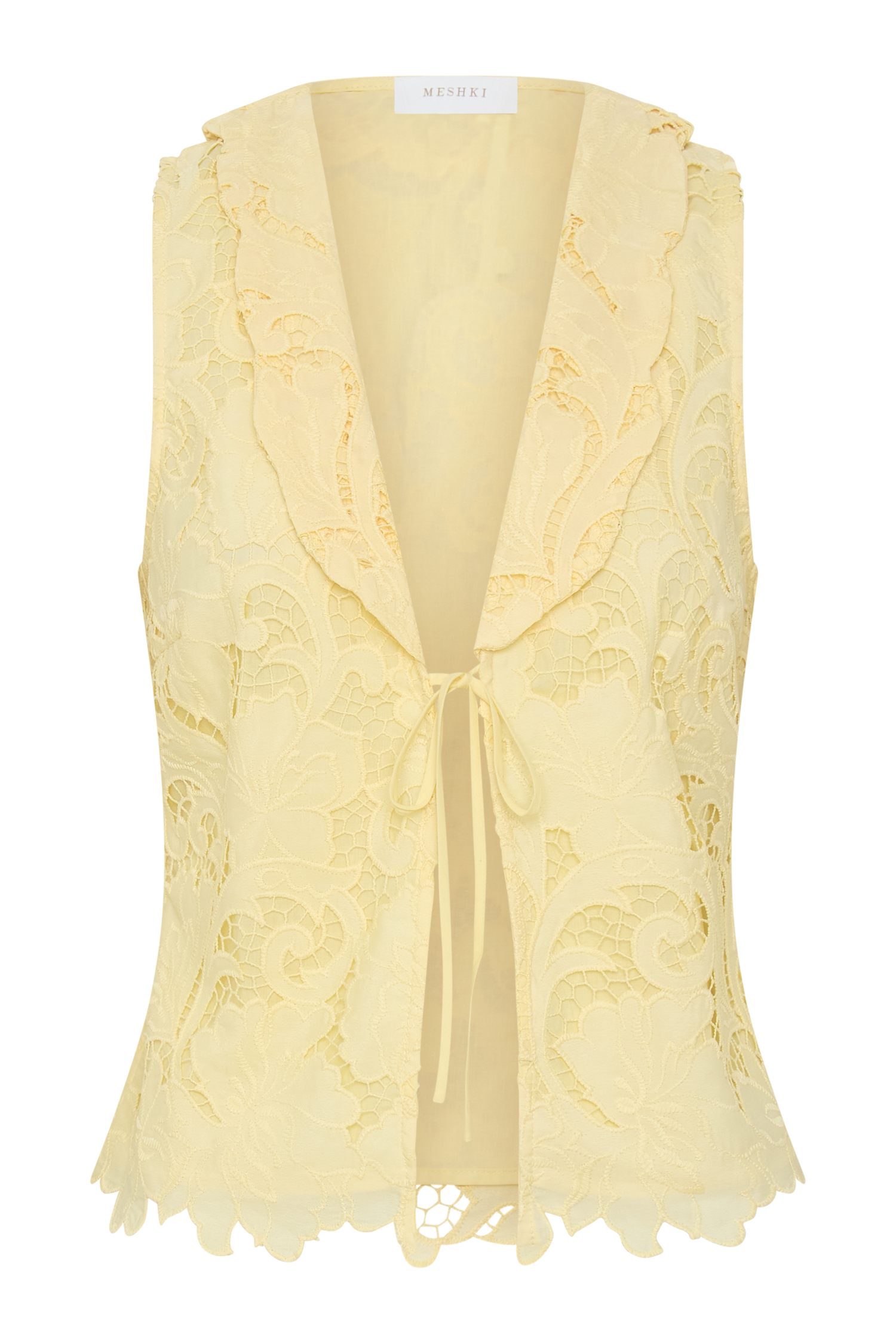 Tessa Broderie Tie Front Sleeveless Top - Lemon #9
