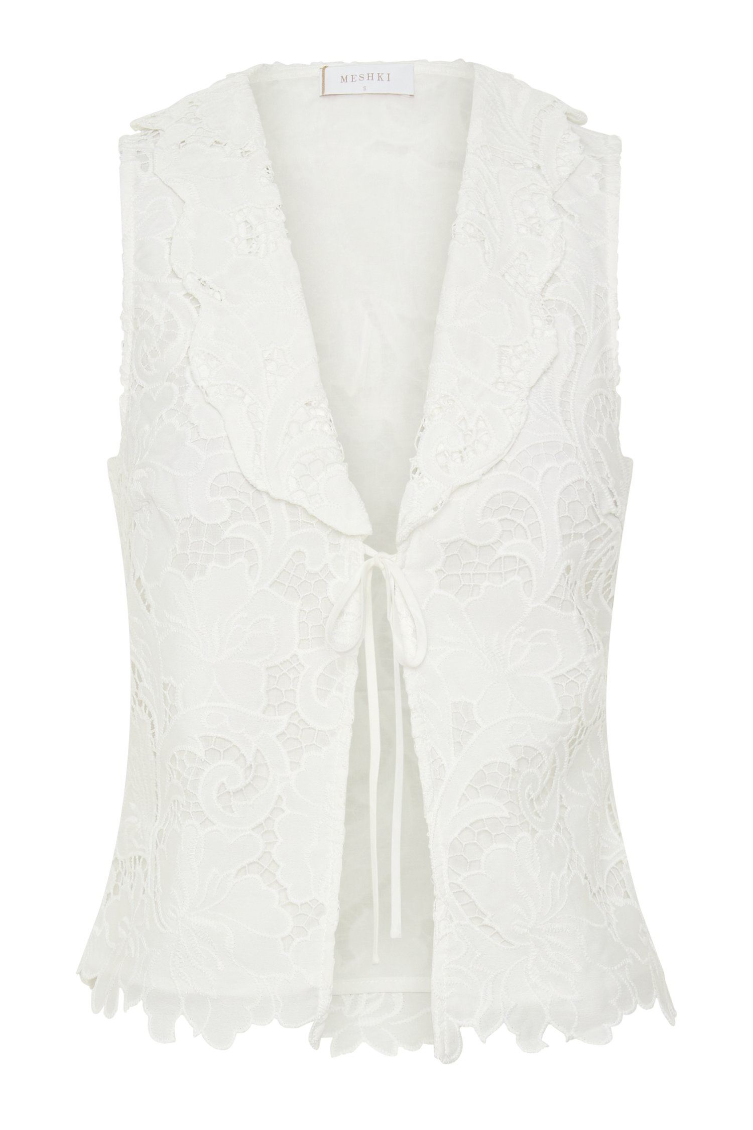 Tessa Broderie Tie Front Sleeveless Top - White | MESHKI US Tessa Broderie Tie Front Sleeveless Top - White | MESHKI US