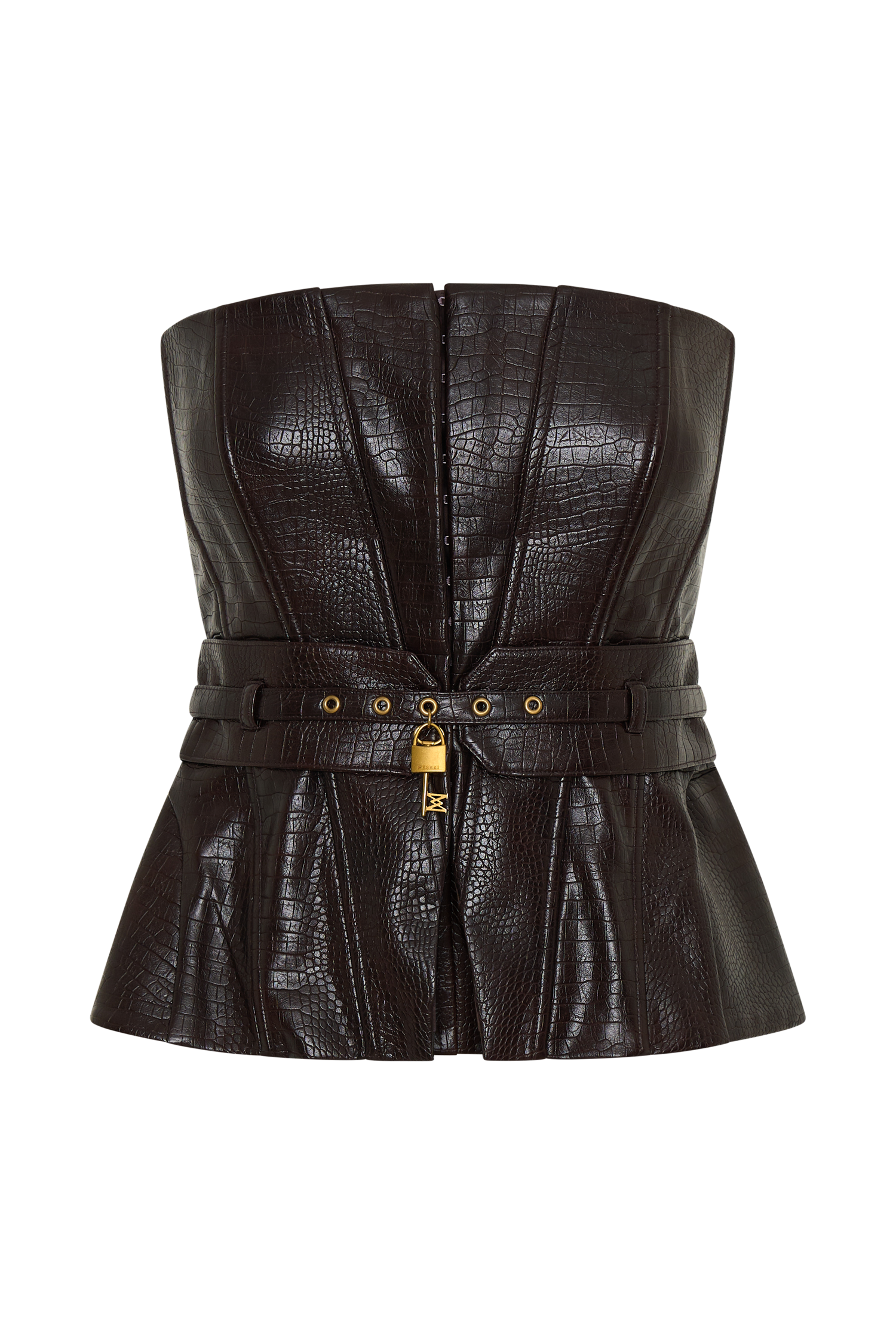 Thalia Faux Leather Boned Corset / Dark Chocolate | MESHKI