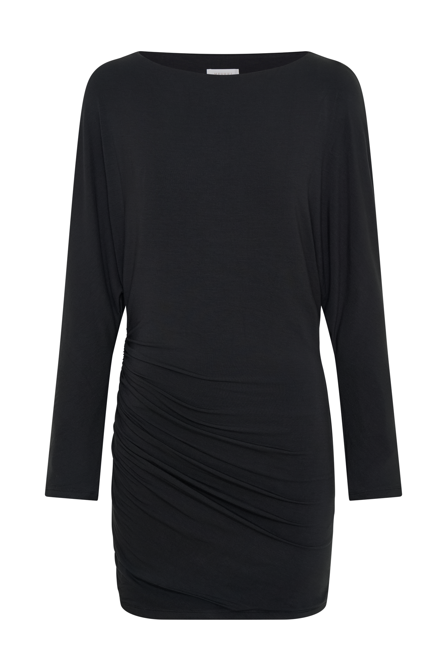 Thao Long Sleeve Gathered Mini Dress - Dark Charcoal | MESHKI US Thao Long Sleeve Gathered Mini Dress - Dark Charcoal | MESHKI US