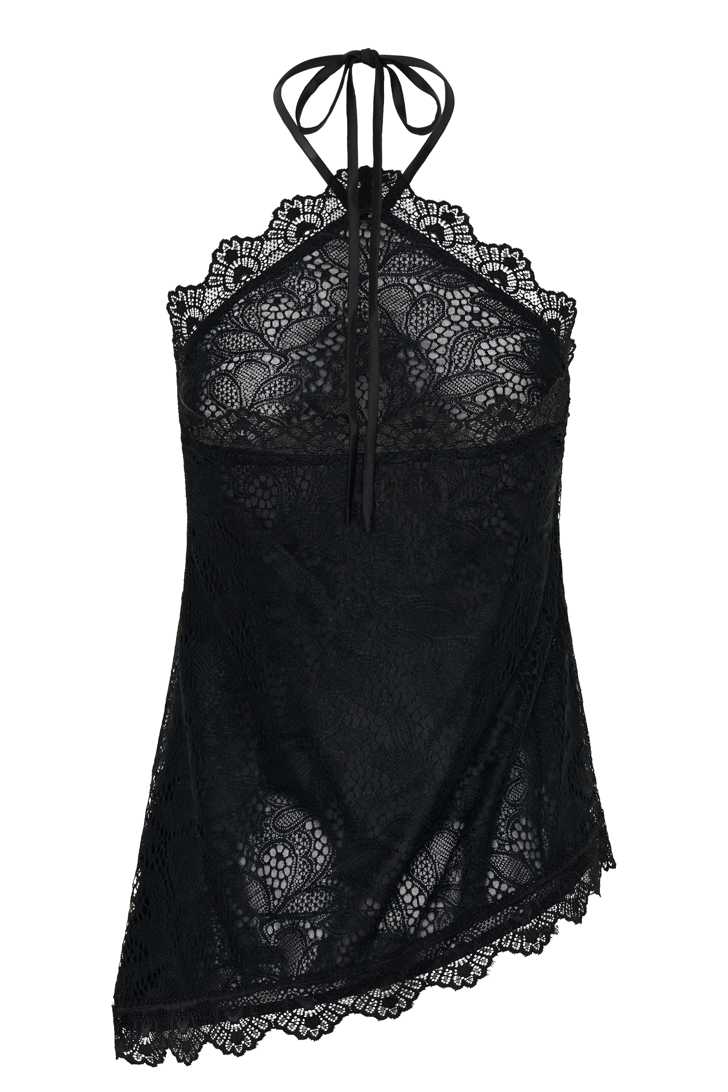 Theodosia Asymmetric Lace Halter Top - Black | MESHKI US