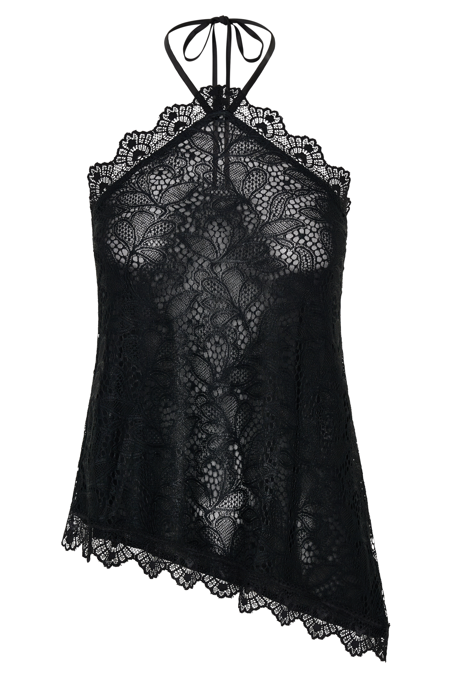 Theodosia Asymmetric Lace Halter Top - Black | MESHKI US
