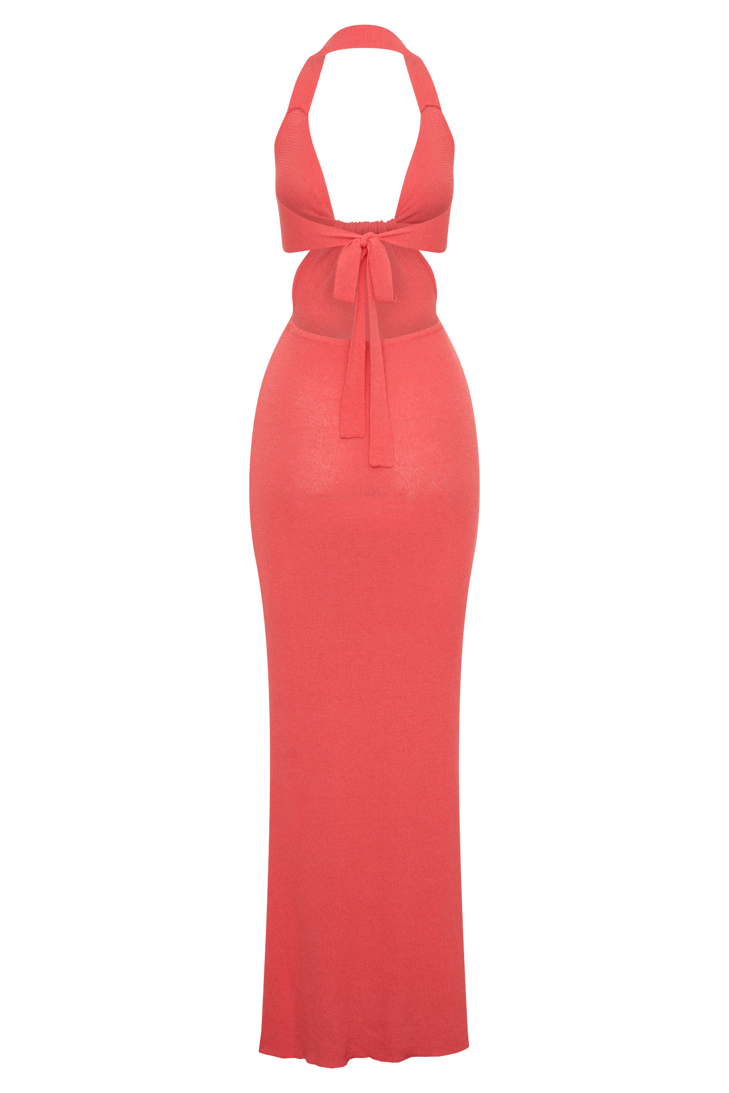 hardware detail cut-out halterneck maxi dress in coral Omarosa Hardware Detail Cut-Out Halterneck Maxi Dress in Coral