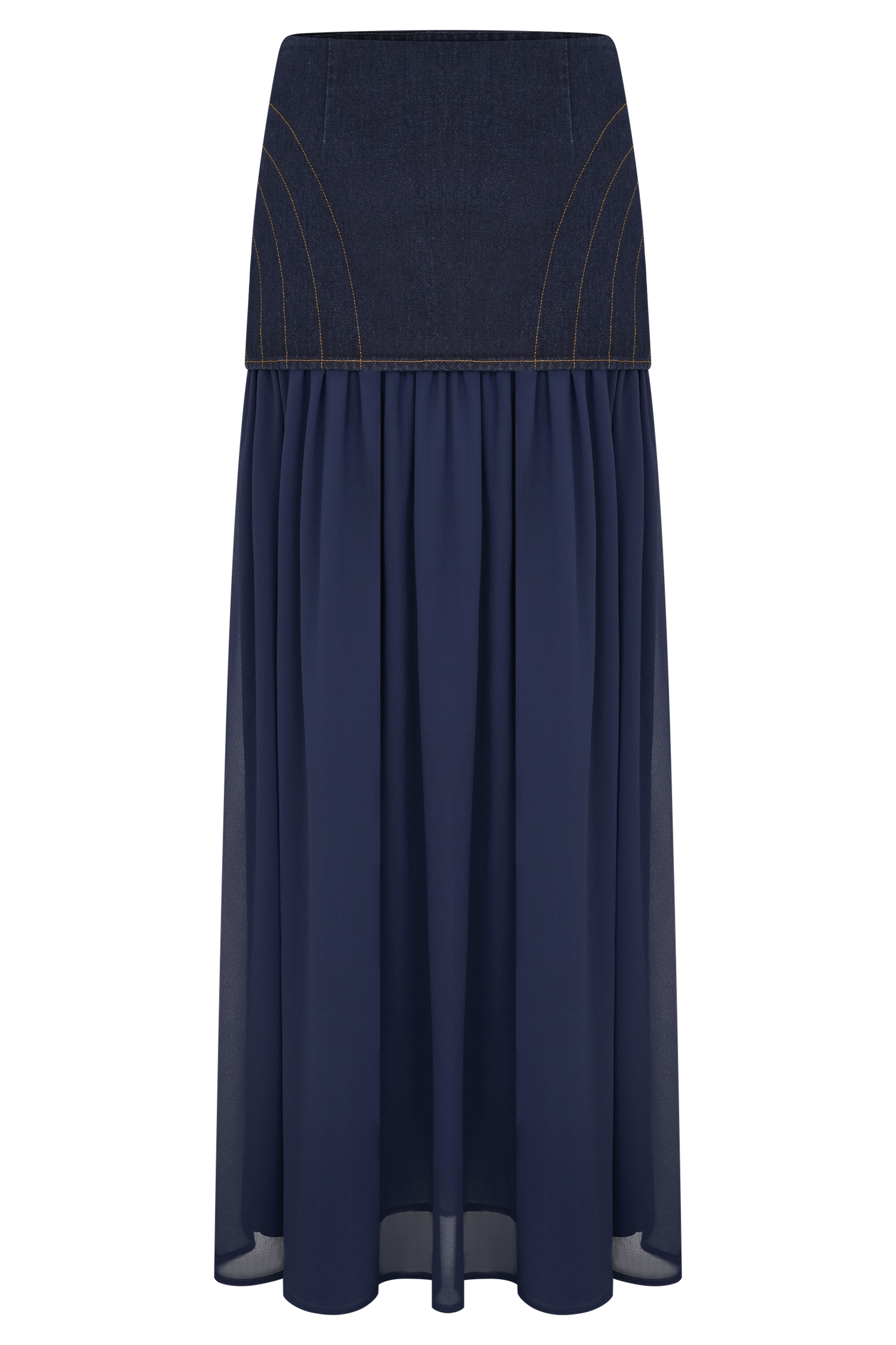 Tully Chiffon Denim Maxi Skirt - Indigo Blue