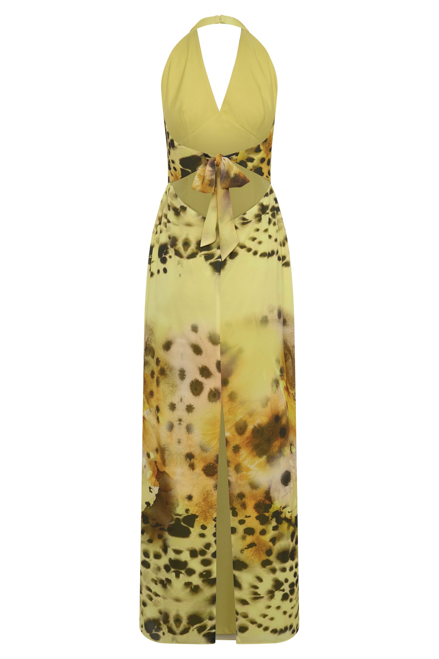 Valentina Chiffon Halter Maxi Dress - Yellow Floral Leopard Print #2