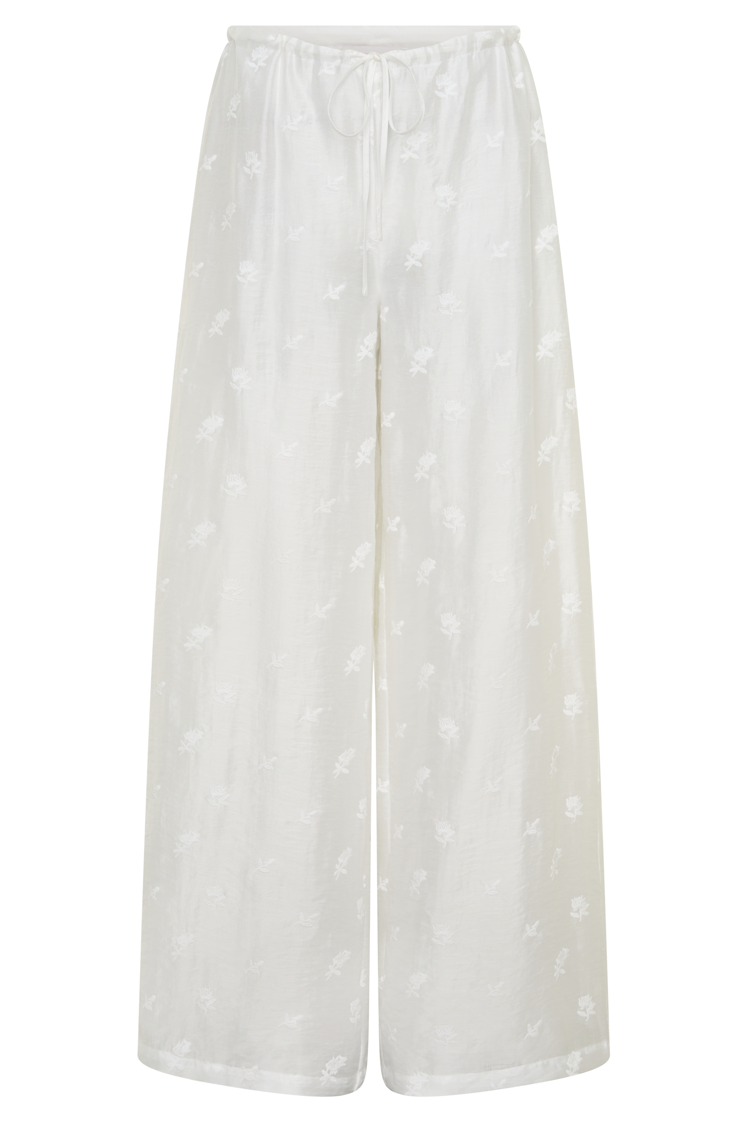 Vivian Tie Waist Embroidered Pant - White #8