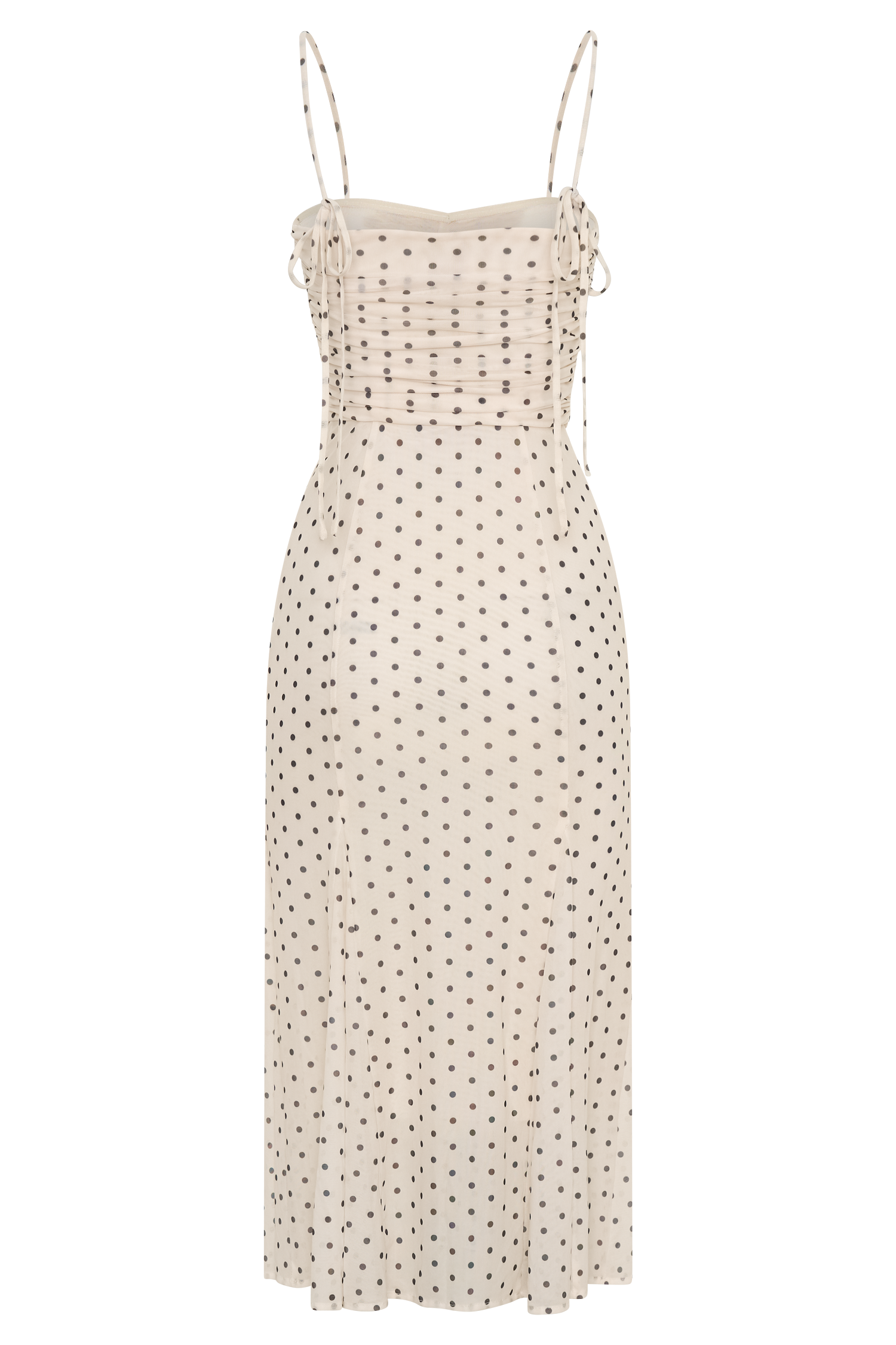 Willa Gathered Mesh Midi Dress - Polka Dot Willa Gathered Mesh Midi Dress - Polka Dot