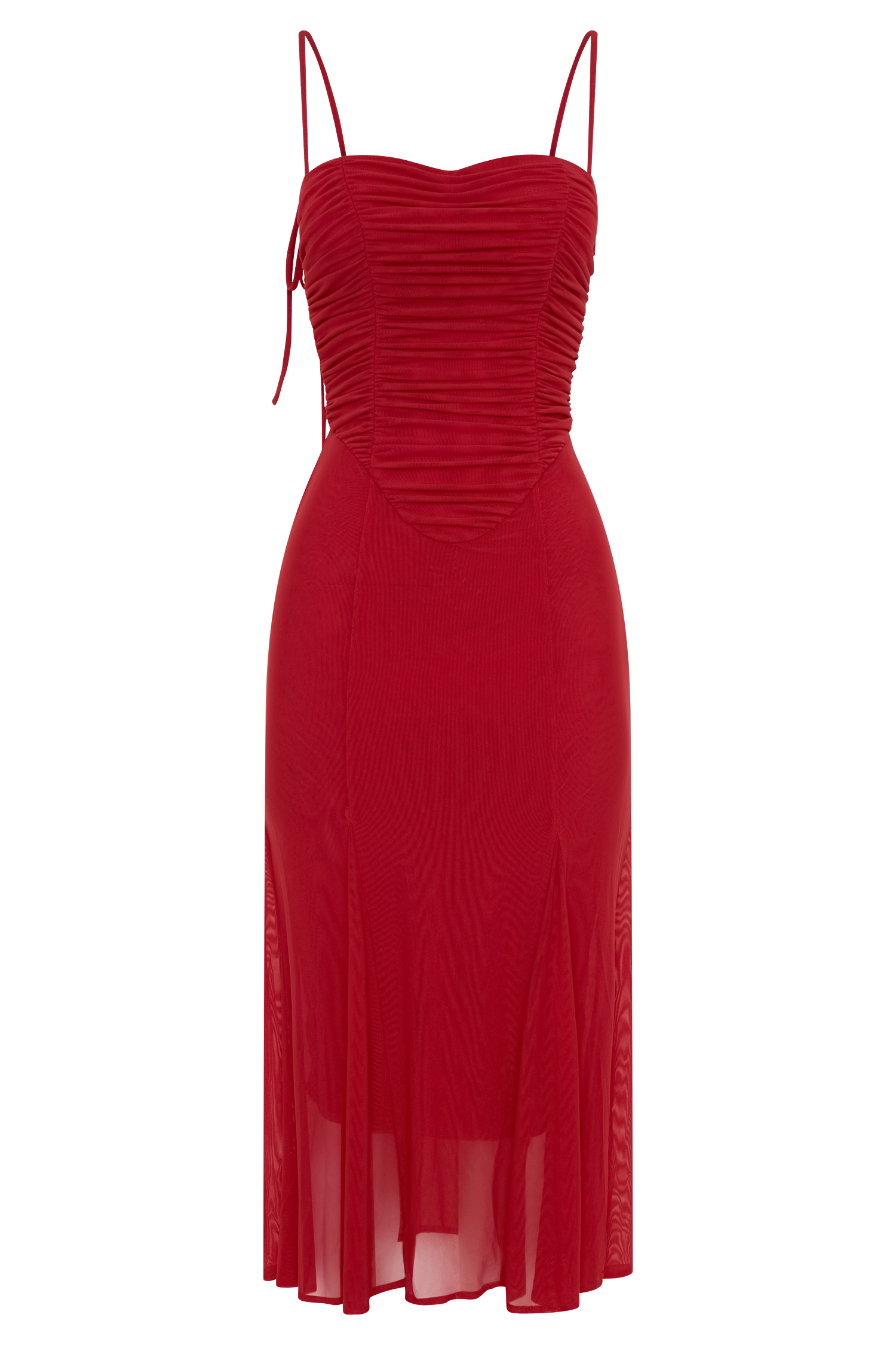 Willa Gathered Mesh Midi Dress - Ruby | MESHKI US Willa Gathered Mesh Midi Dress - Ruby | MESHKI US