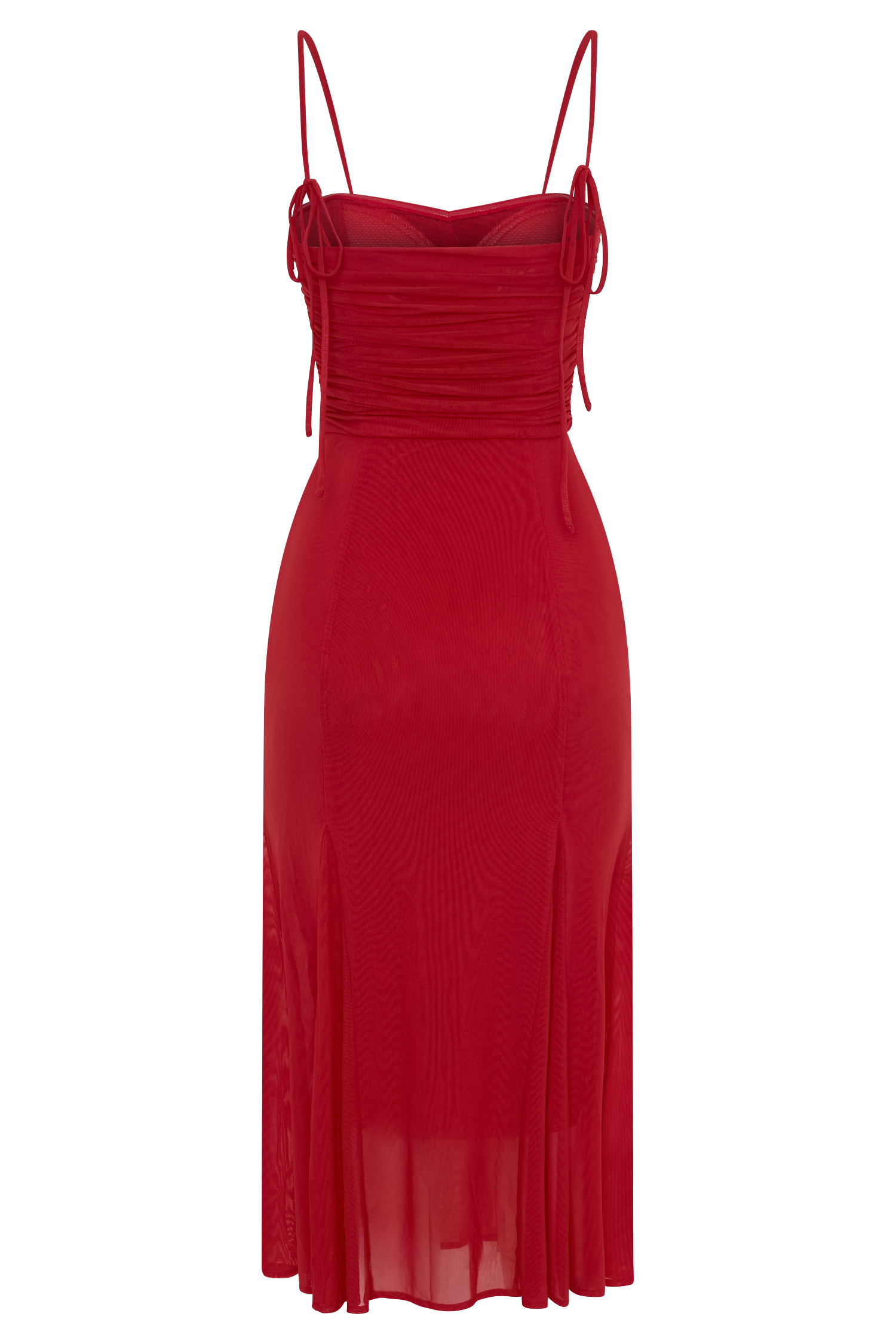Willa Gathered Mesh Midi Dress - Ruby Red #7