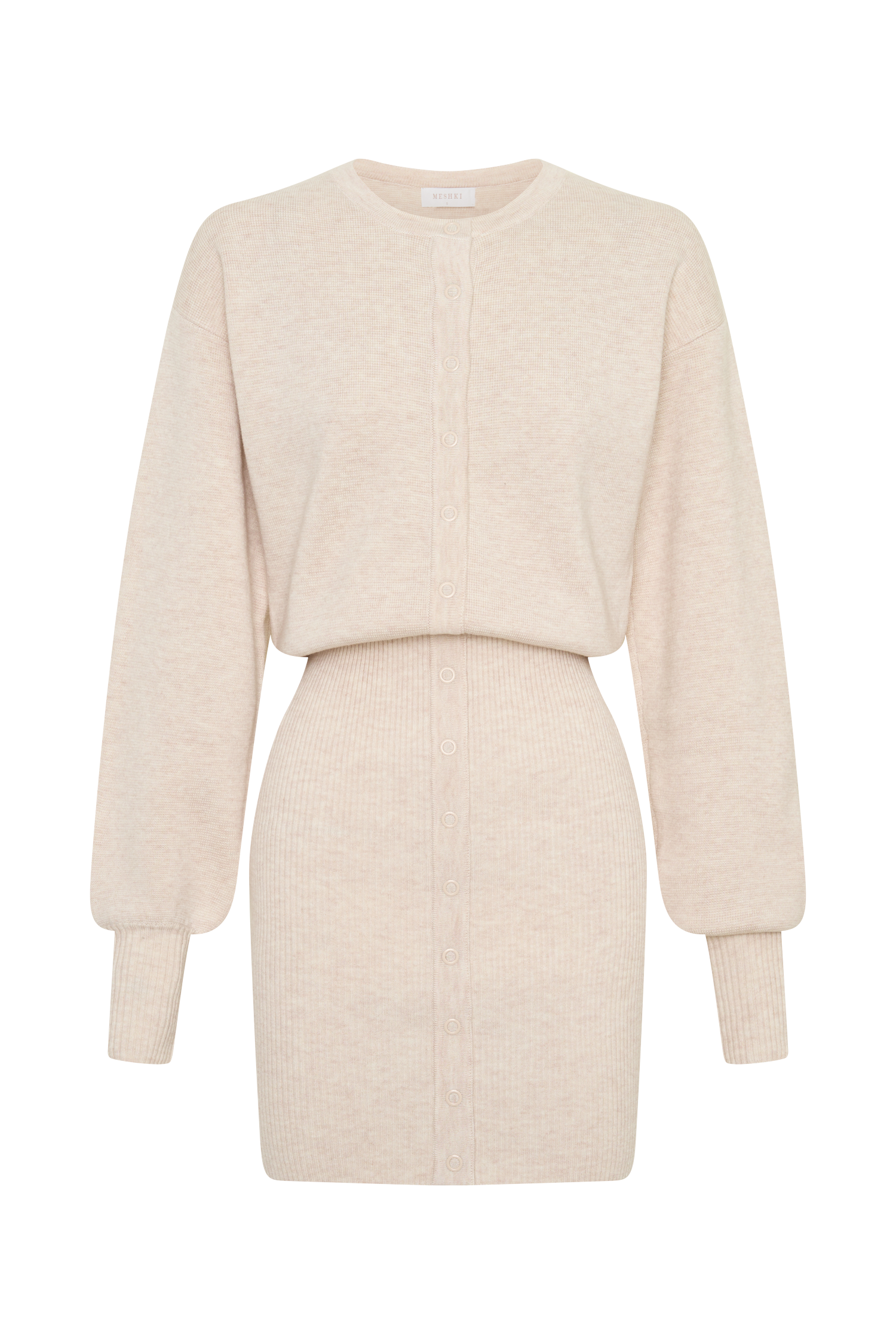 Xaden Wool Mix Knit Mini Dress - Oat Marle | MESHKI US Xaden Wool Mix Knit Mini Dress - Oat Marle | MESHKI US
