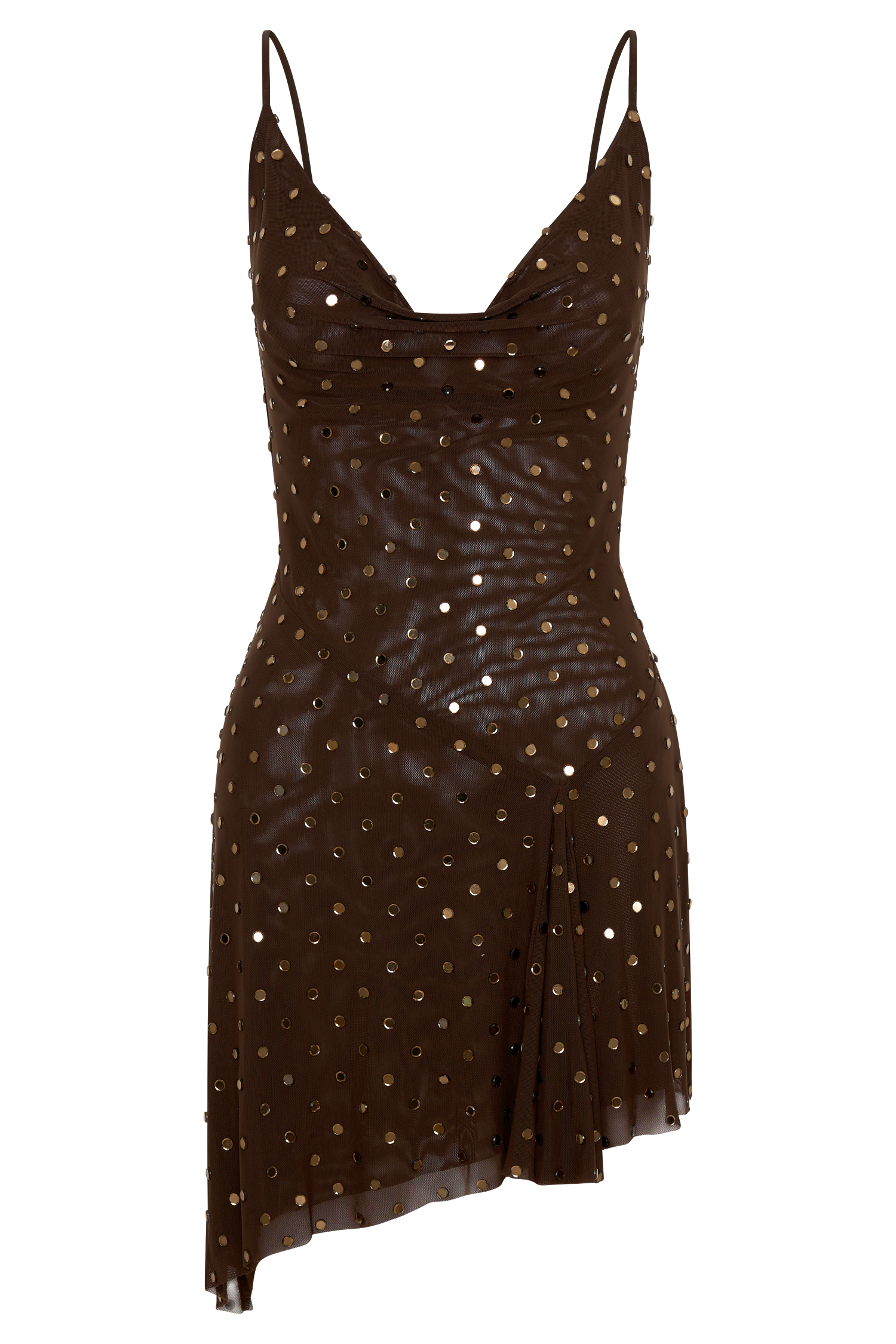 Zahra Diamante Cowl Mini Dress - Chocolate | MESHKI US Zahra Diamante Cowl Mini Dress - Chocolate | MESHKI US