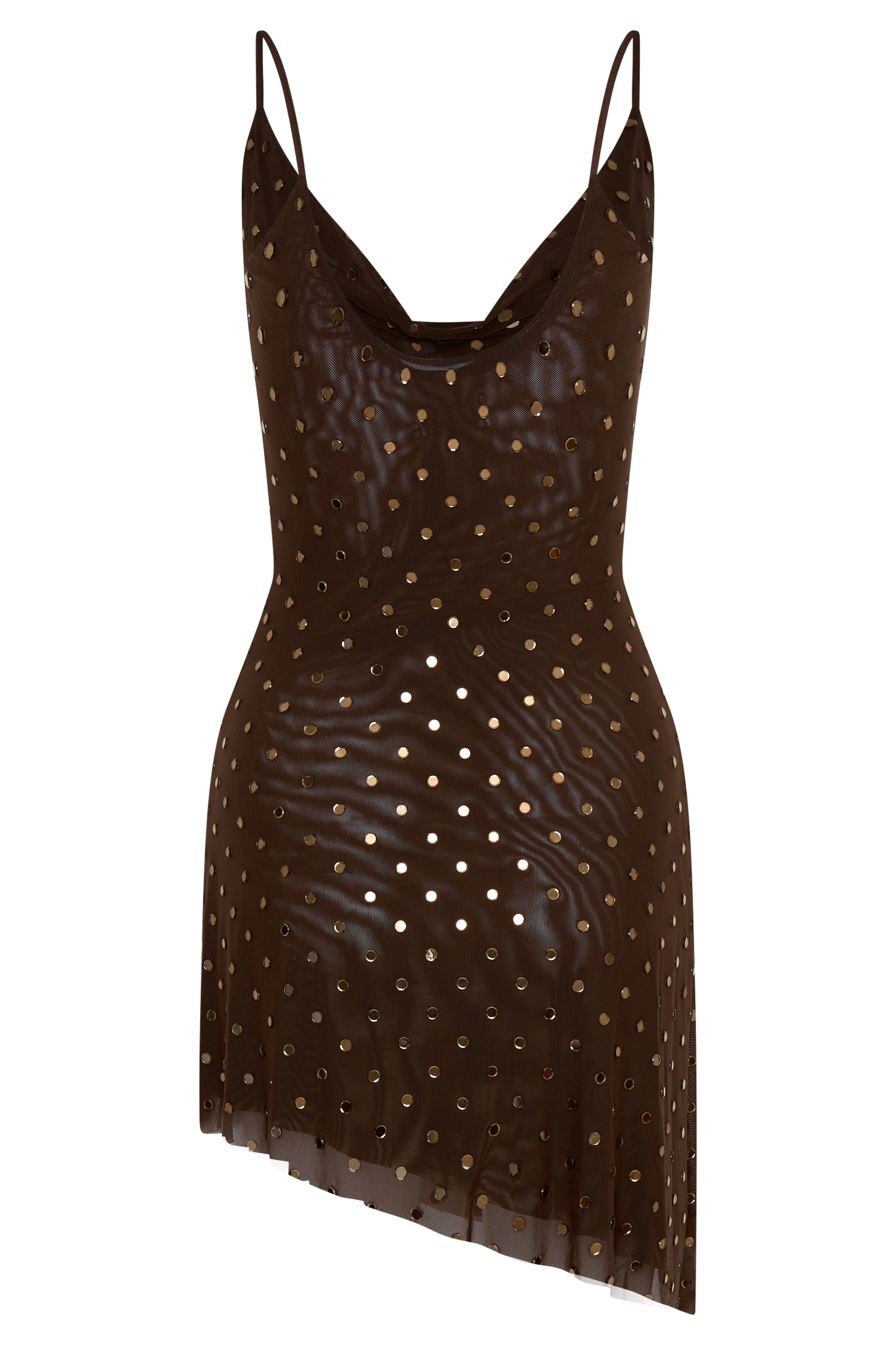 Zahra Diamante Cowl Mini Dress - Chocolate