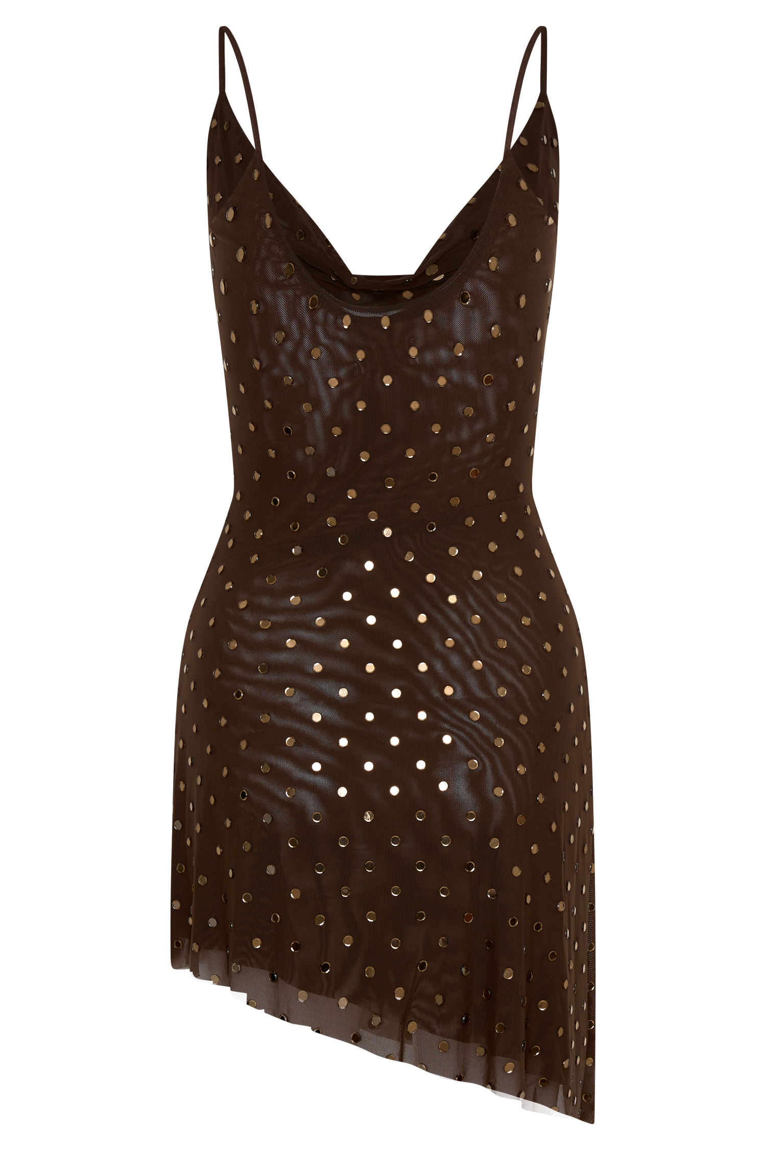 Zahra Diamante Cowl Mini Dress - Chocolate #11