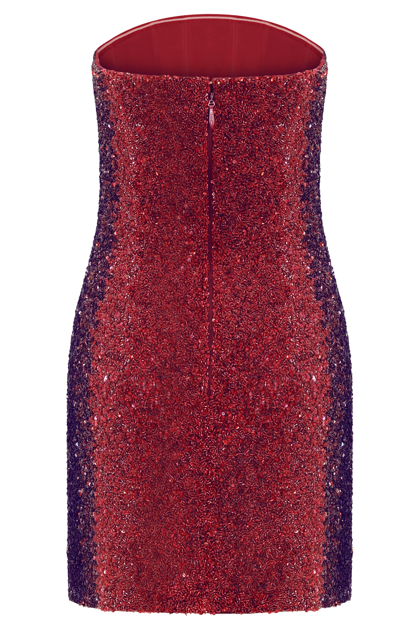 Zander Hand Beaded Strapless Mini Dress - Red Ombre