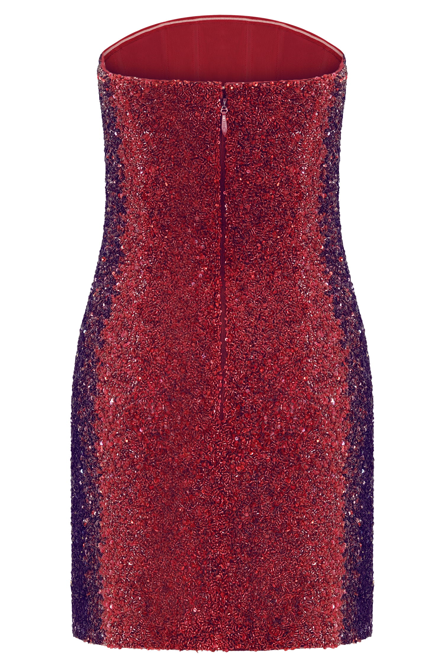 Zander Hand Beaded Strapless Mini Dress - Red Ombre #10